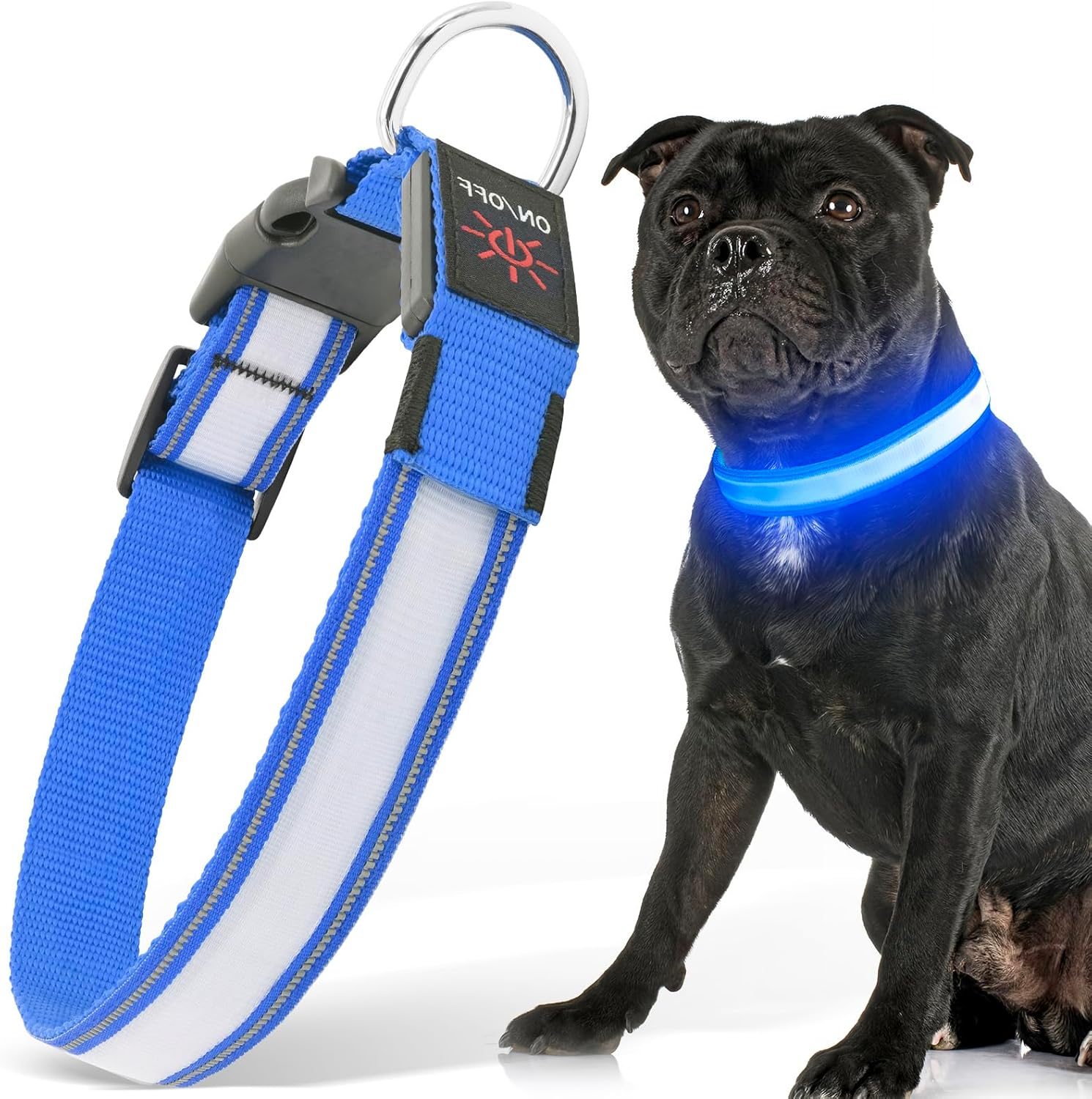 Pzrlit Light up Dog Collar Light Rechargeable, Fully Adjustable LED Dog Collar Waterproof, 3 Flashing Modes Glow Dark Dog Collars for Night Walking for Medium Large Dogs