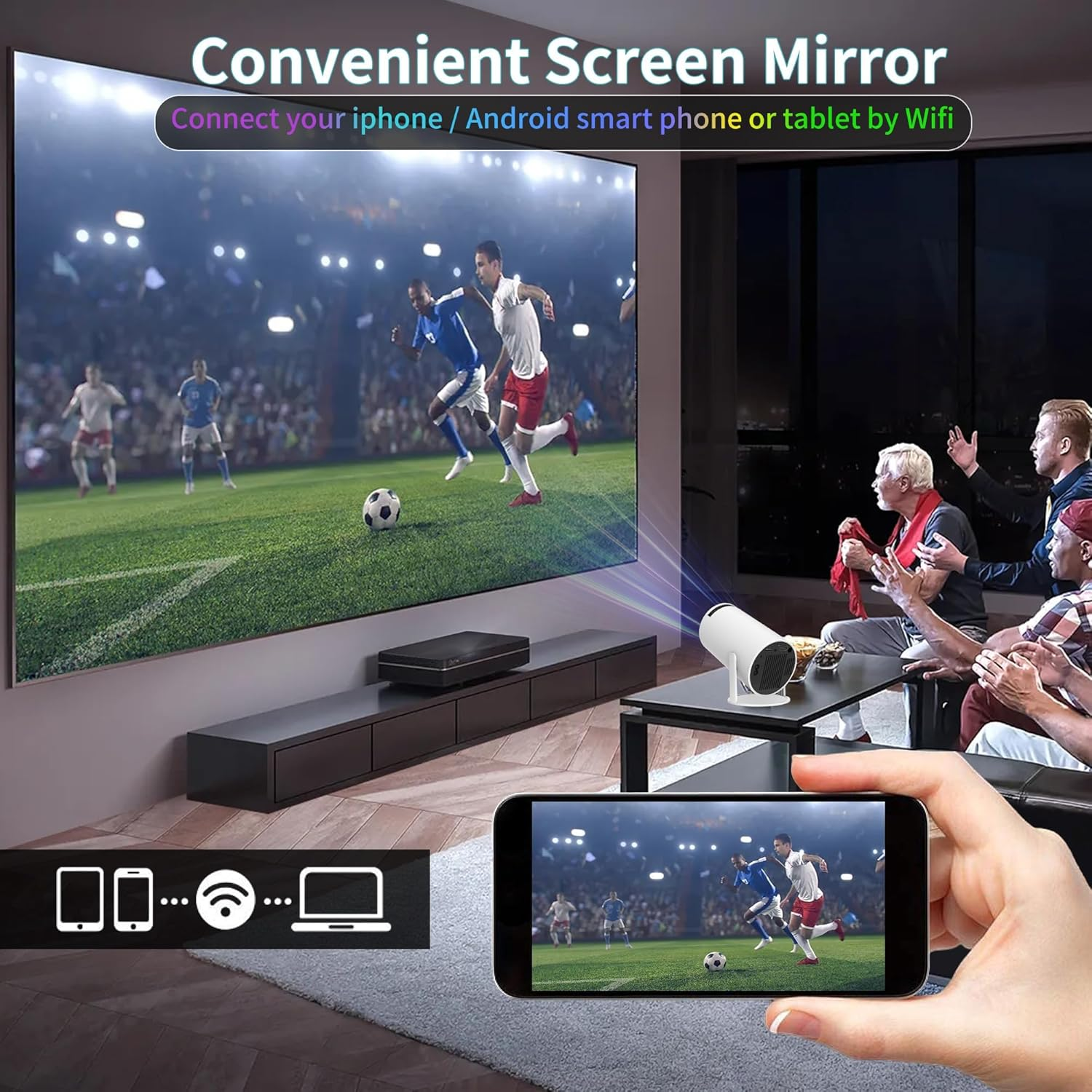 Mini Projector - 2025 Upgraded Portable Projector with Wifi 6 & Bluetooth 5.2, 4K Projector with Native 1080P & 4K Support, with Hdmi/Usb/Ps5/Smartphone/Laptop Compatibility