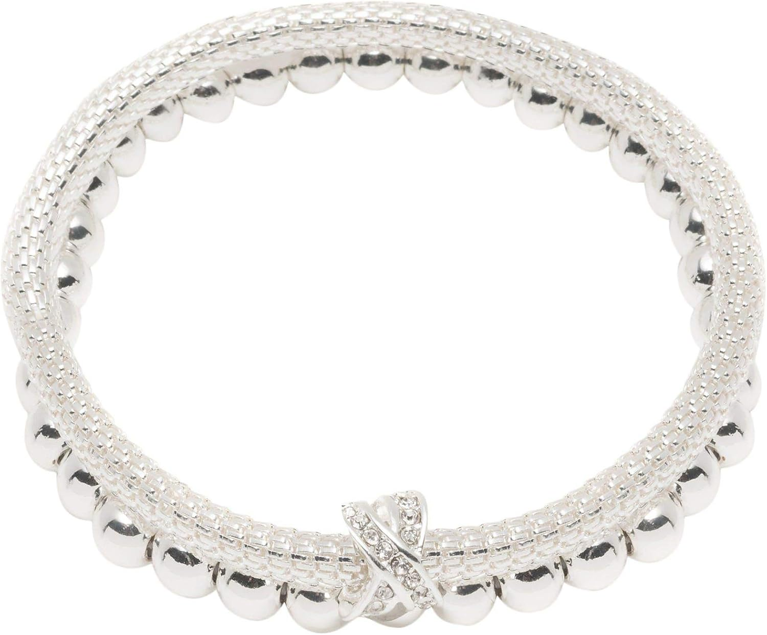 Nine West Silver-Tone 2 Row Stretch Bracelet