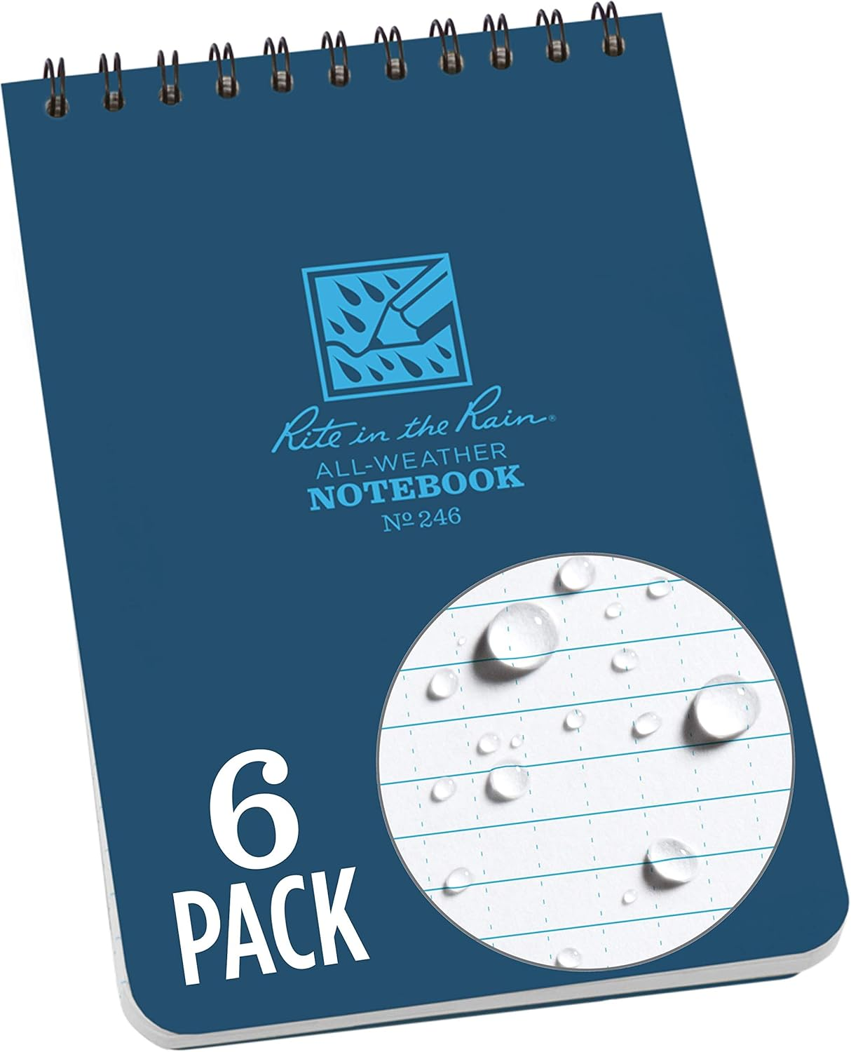 Rite in the Rain Weatherproof Top Spiral Notebook, 4" X 6", Tan Cover, Universal Pattern, 6 Pack (No. 946TL6)