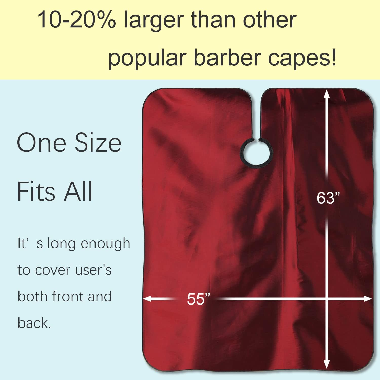 Professional Hair Salon Cape with Adjustable Metal Clip - Barber Shampoo Hair Cutting Cape for Stylists - 55 X 63 Inches (Wine Red) - Wine Red image number 2