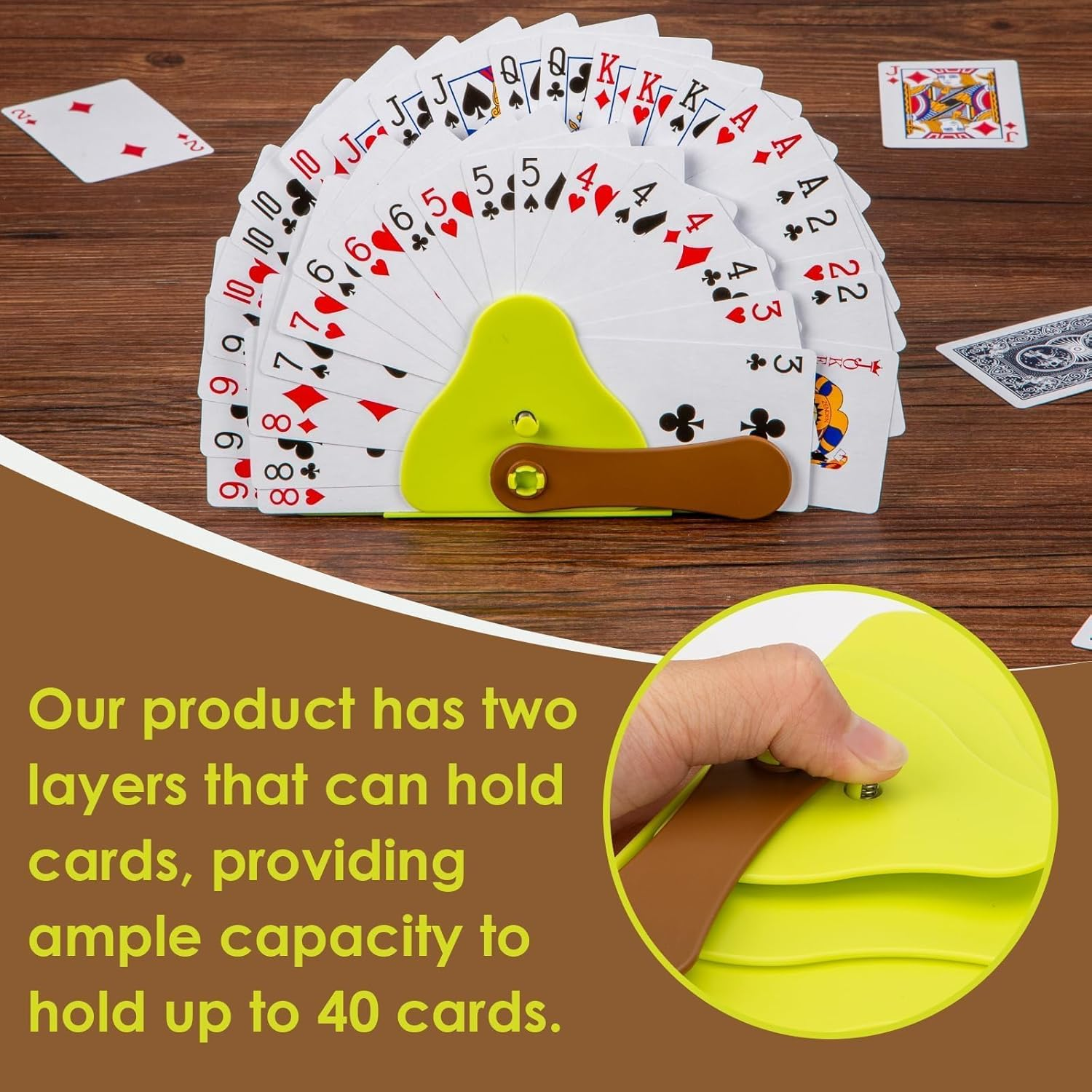 2 Pack Playing Card Holder for Kids Adults, Little Hands Free Cards Organizer for Canasta Uno Poker Game (Yellow) image number 6