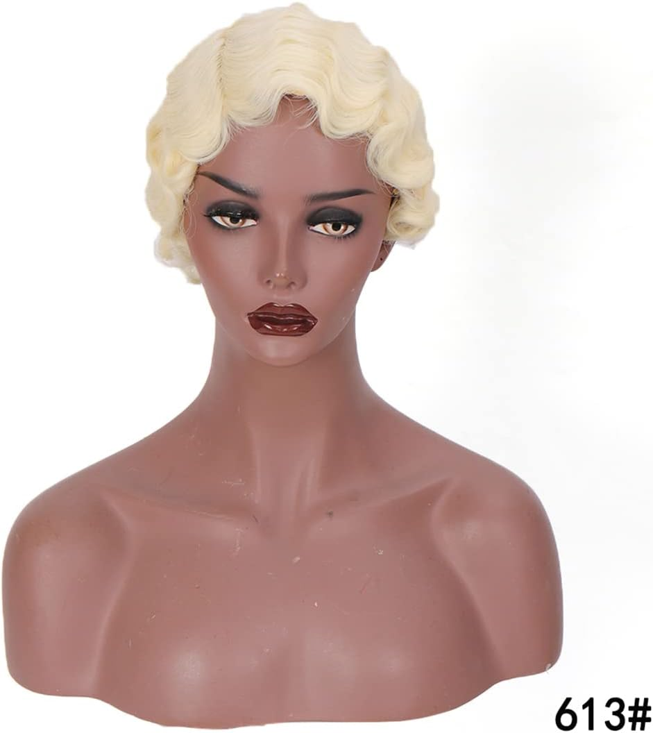 Short Finger Wave Wig Cosplay Hair 6Inches Vintage Synthetic Wigs for Women Black Purple 613 Heat Hair 2801-2-Orange 6Inches image number 5