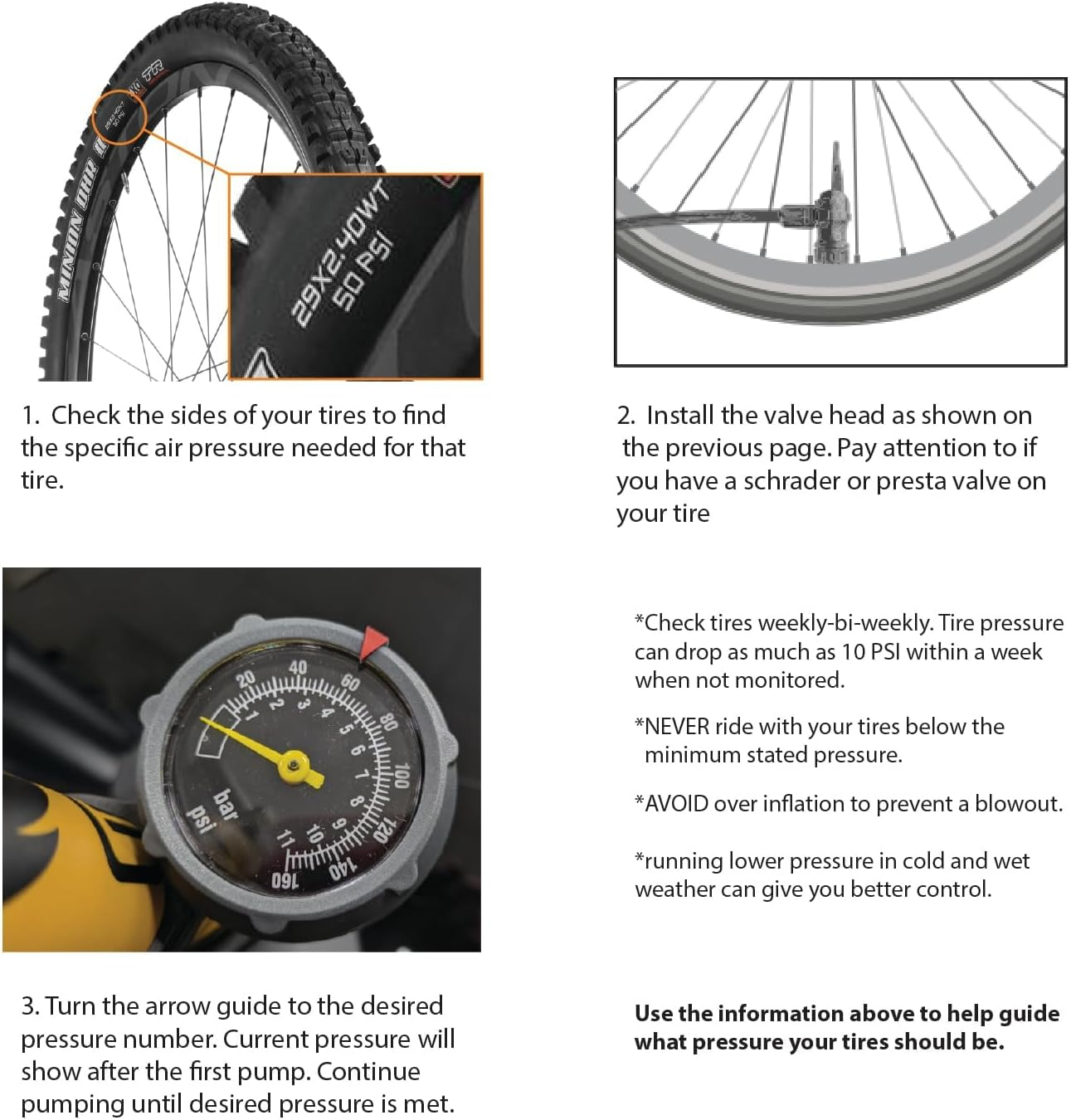 BV Bicycle Pump Durable Bike Floor Pump 17/24 Inch Smart Valve Head, 160 Psi, Automatically Reversible Presta and Schrader image number 2