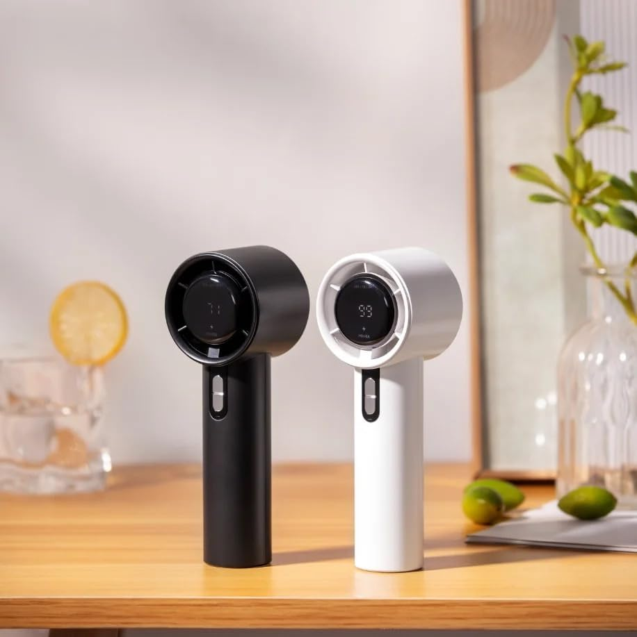 Breezyvibes Portable Handheld Fan - Adjustable Speed Mini Fan with Digital Display, Quiet Brushless Motor, USB Desk Fan for Indoor and Outdoor Cooling | Black image number 2