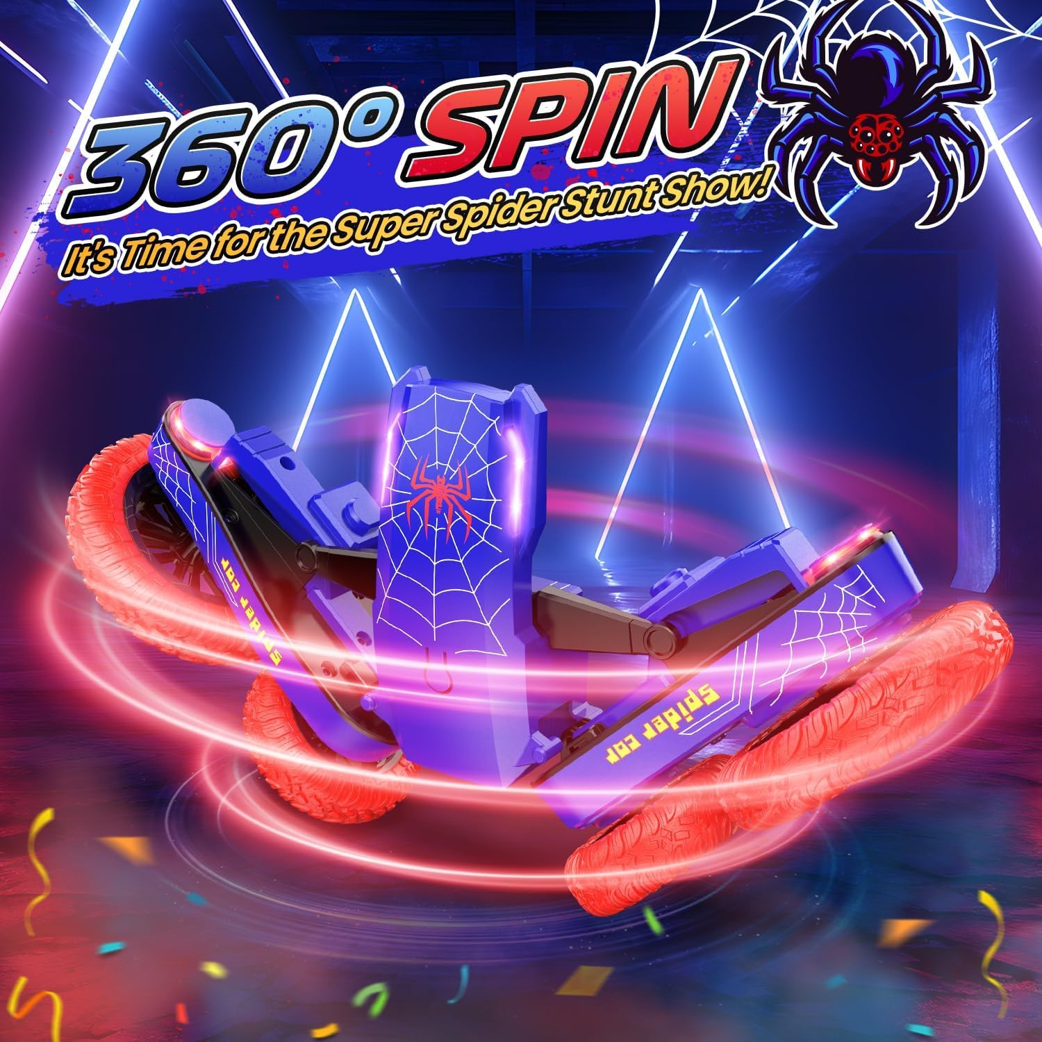 DEERC Spider Remote Control Car - Double Sided Mini RC Stunt Car, 360&deg;Rotating 4WD Off-Road RC Cars with Headlights 2.4Ghz Indoor/Outdoor Rechargeable Toy Car for Boys Age 6+ Birthday Xmas Gift image number 1