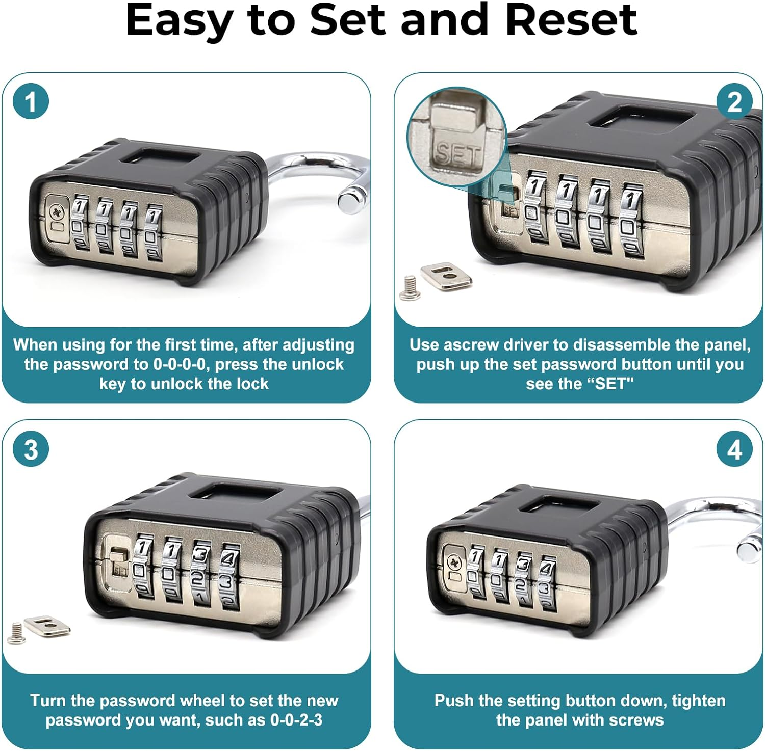 Heavy Duty Combination Padlock, 4 Digit Combination Lock Outdoor, One-Touch Unlocking, Weatherproof, Hidden Password Design for Home, School, Garage, Gate, Garden image number 3