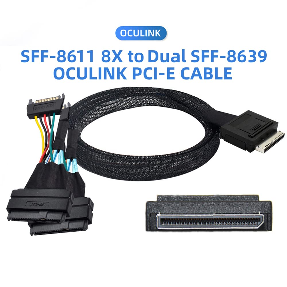NFHK Oculink Pcie Pci-Express SFF-8611 8X 8-Lane to Dual SFF-8639 U.2 4X SSD Data Active Cable 50Cm image number 5