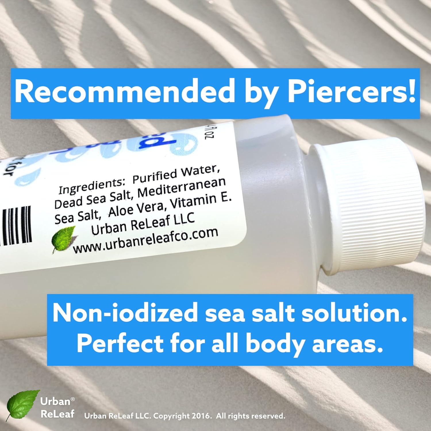 Urban Releaf Unscented Piercing Solution ! Non-Iodized Sea Salt Healing Soak. Lip, Tongue, Septum, Dimple, Mouth. NO Scent. Ready to Use. Made Fresh in USA. image number 5