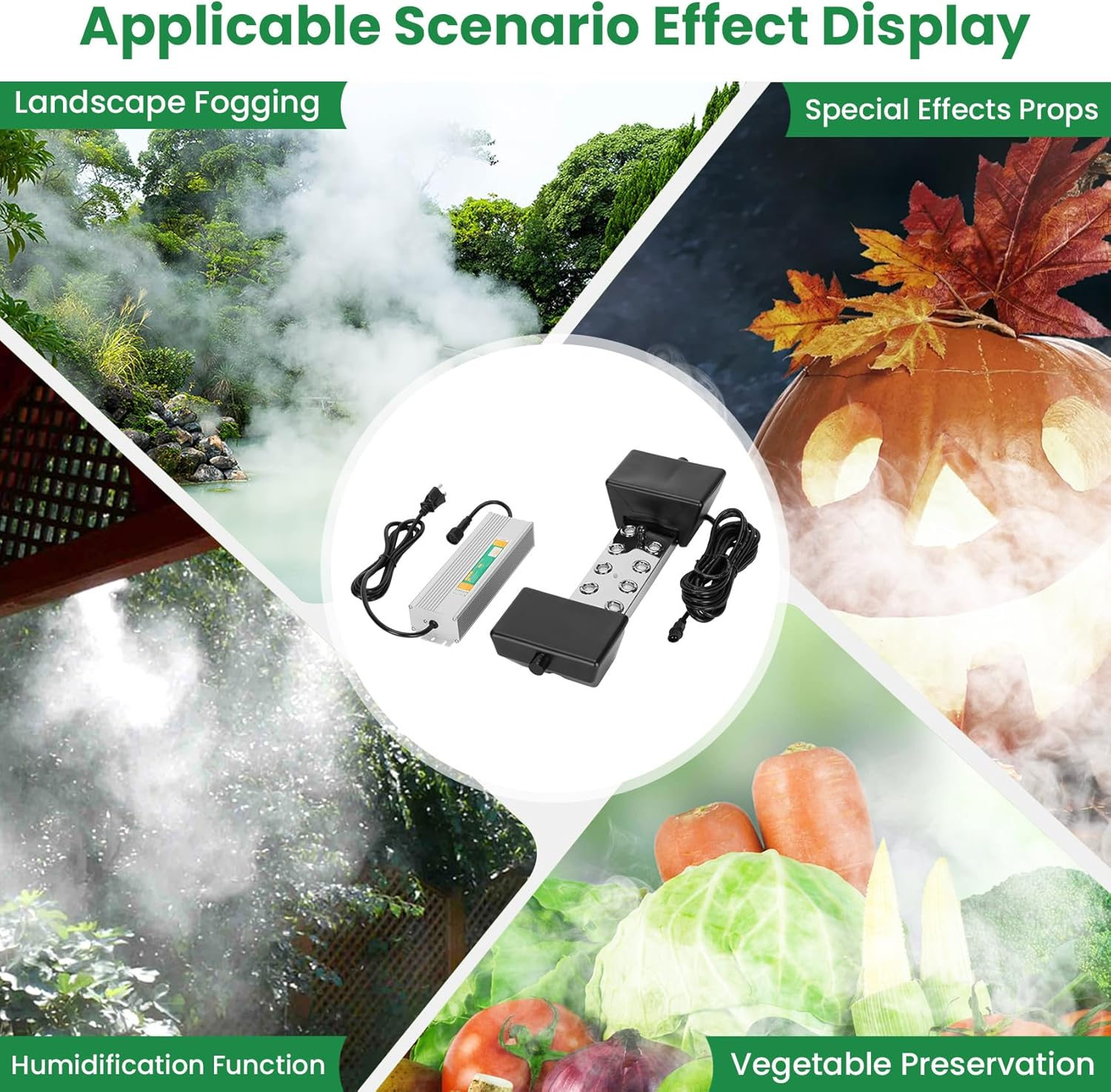 Ultrasonic Mist Maker 10 Head,Add Replacement Atomizer Heads,350W Power Water Proof Ultrasonic Mister,Ultrasonic Fog Humidifier with Float,For Vegetable Preservation,Landscape, Halloween,Etc image number 1