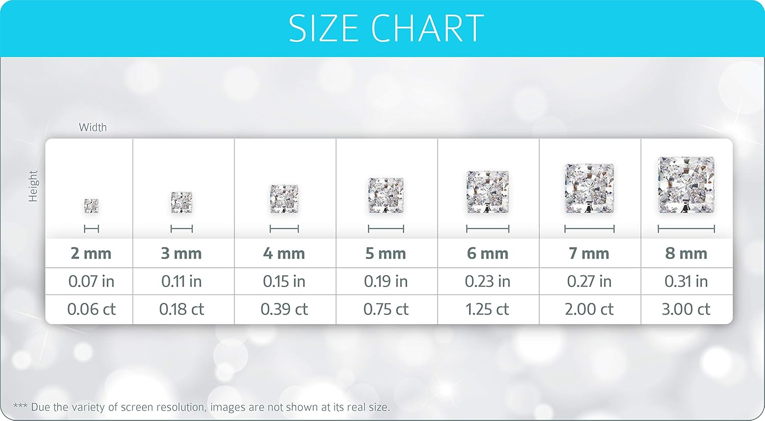 925 Sterling Silver Rhodium Plated 3,4,5Mm Princess Cut Cubic Zirconia Screwback Baby Girls Earrings