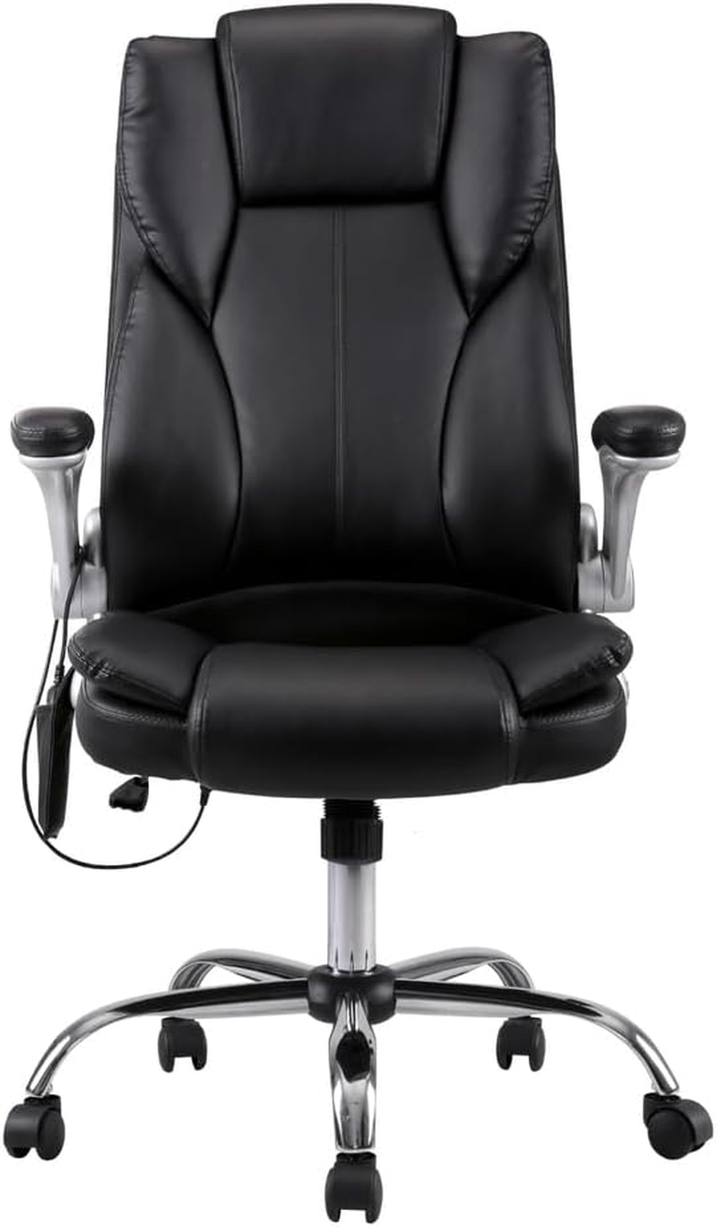 Artiss Massage Office Chair, Pu Leather 8 Point Ergonomic Gaming Computer Desk Chair Black with Remote Control,High Back Executive Chair with Foldable Armrest, Stainless Steel Foot and Nylon Wheel image number 6