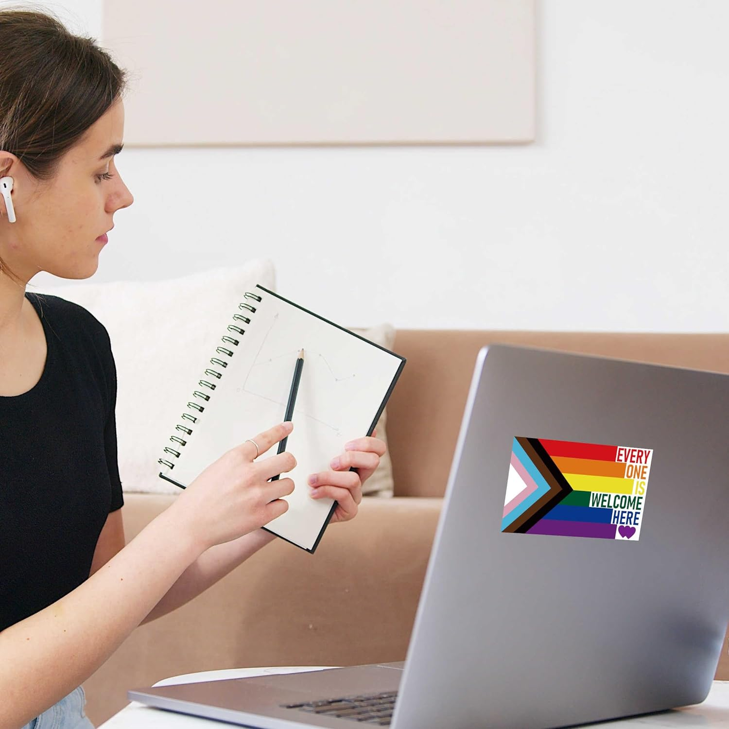 5 PCS Everyone Is Welcome Here Progress Pride Flag Sticker,Lgbtq Rainbow Banner Decal for Car Bumper Window Laptop - Pride_Welcome image number 2