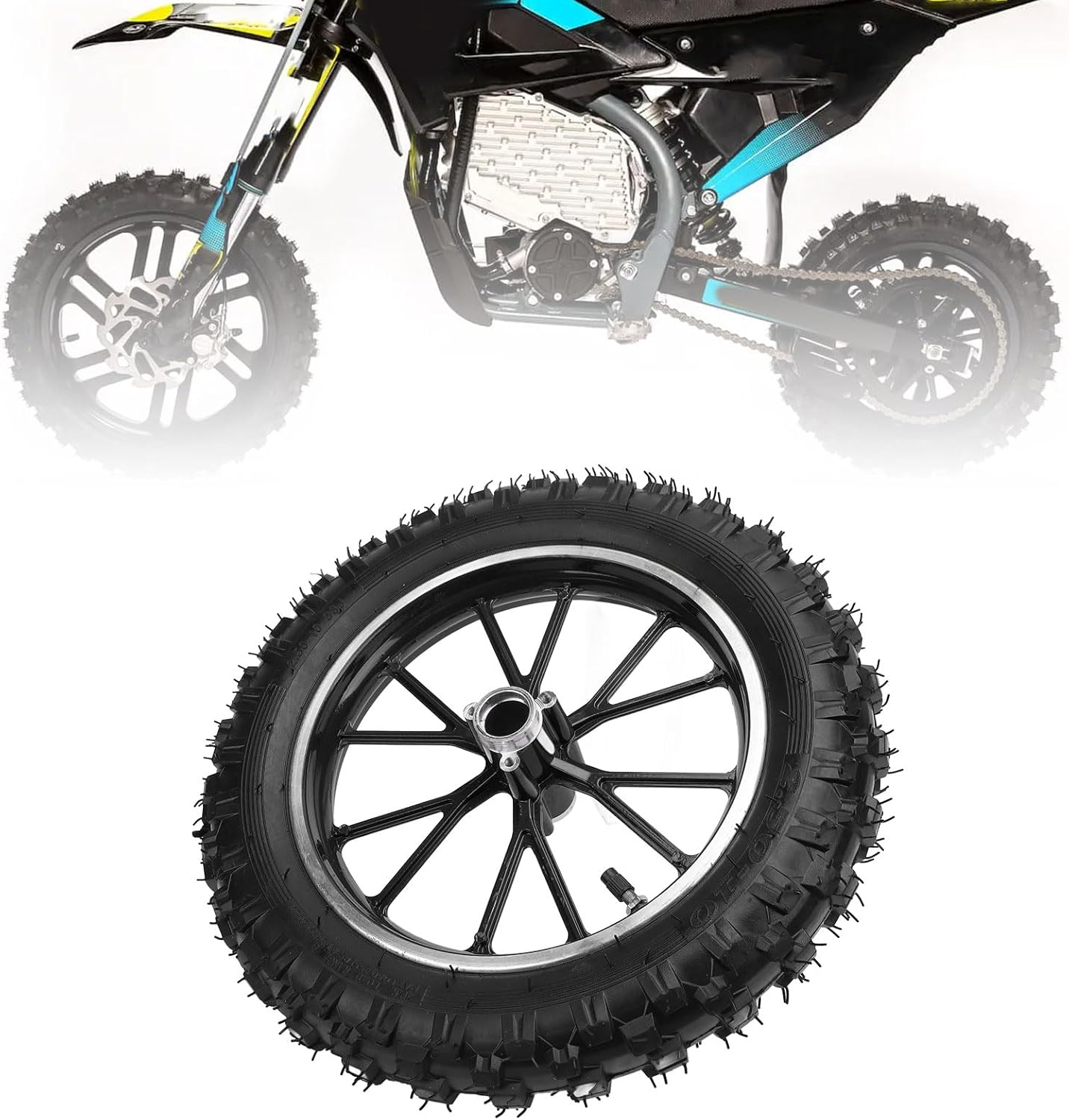 2.5-10 Front Wheel Hub Tire with Inner Tube, 10Inch Rubber Metal Structure Wheel Hub Tyre for Small off Road Motorcycles, Front Rear Wheel Rim Tire Replacement Parts (Black) image number 1