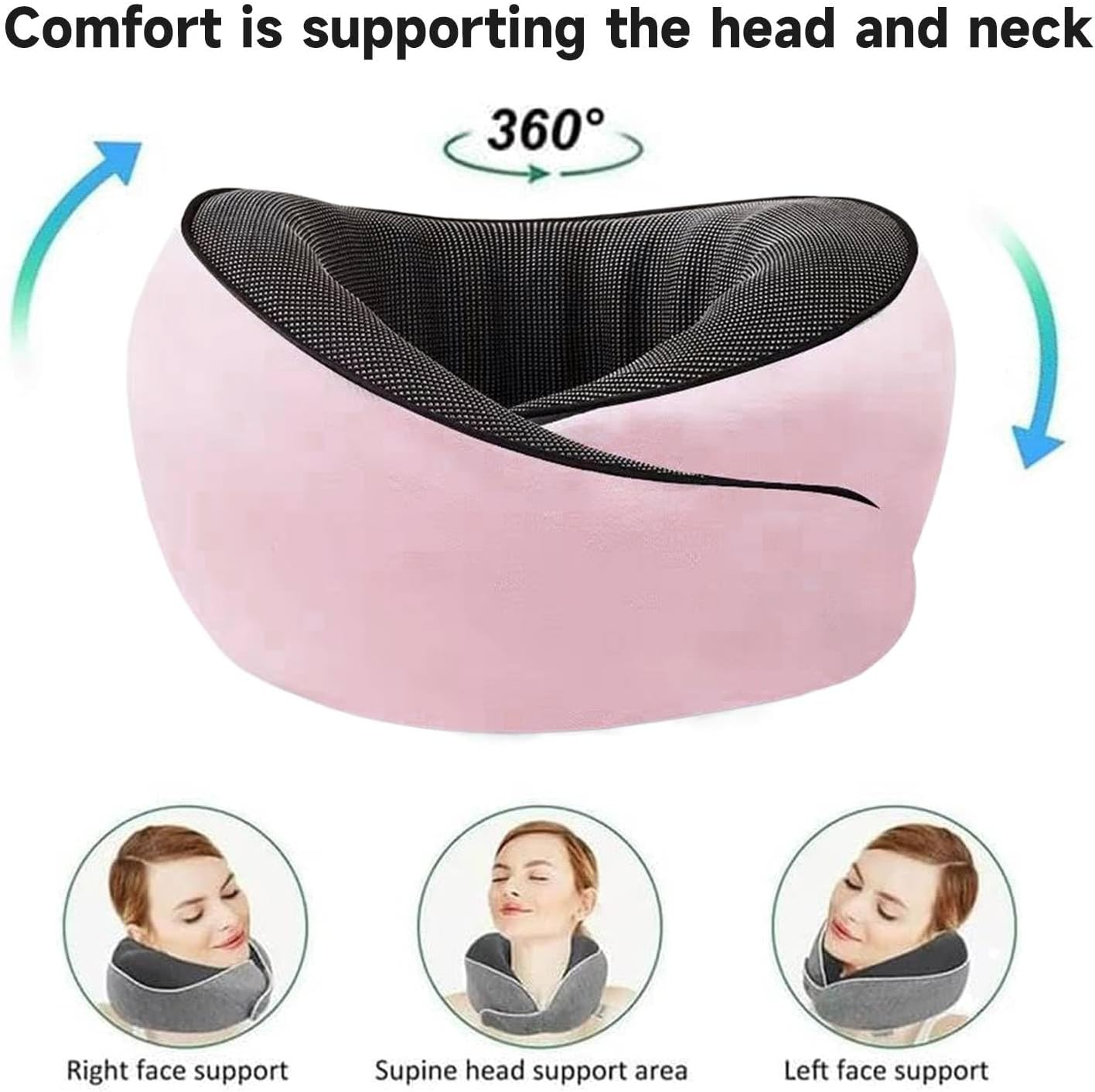 Travel Neck Pillow,Premium Memory Foam Travel Pillow with 3D Contoured Eye Masks & Mesh Bag, Comfortable Breathable Machine Washable, Pain Relief Sleeping Travel Pillows for Planes,Trains,Car-Pink image number 1
