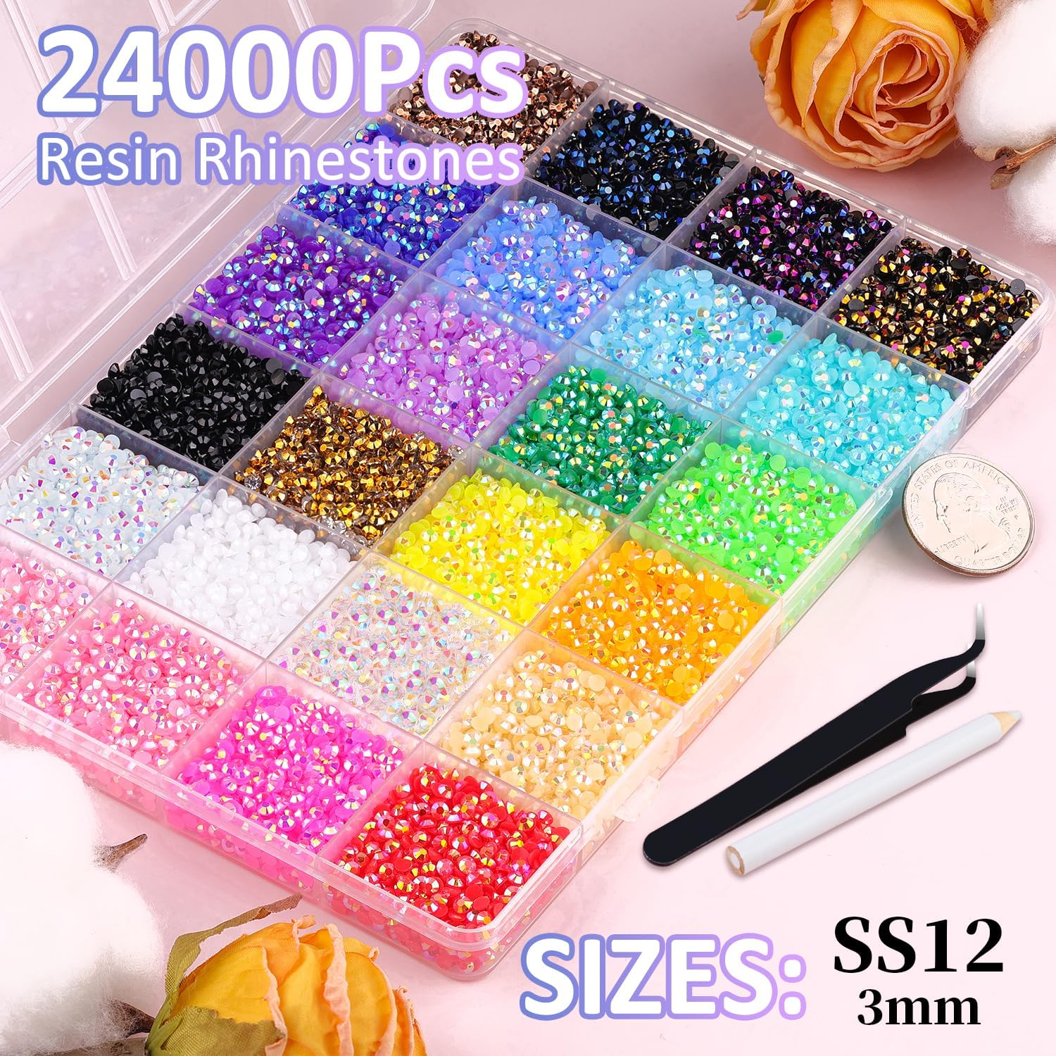 TINKRSTUFF 24000Pcs Jelly Resin Rhinestones with Tweezers for Crafts, Mixed Gems, 3Mm Non Heat Setting, Crystals for DIY Clothing, Glasses, Cups, Shoes, Fabric, Nail Decor image number 6