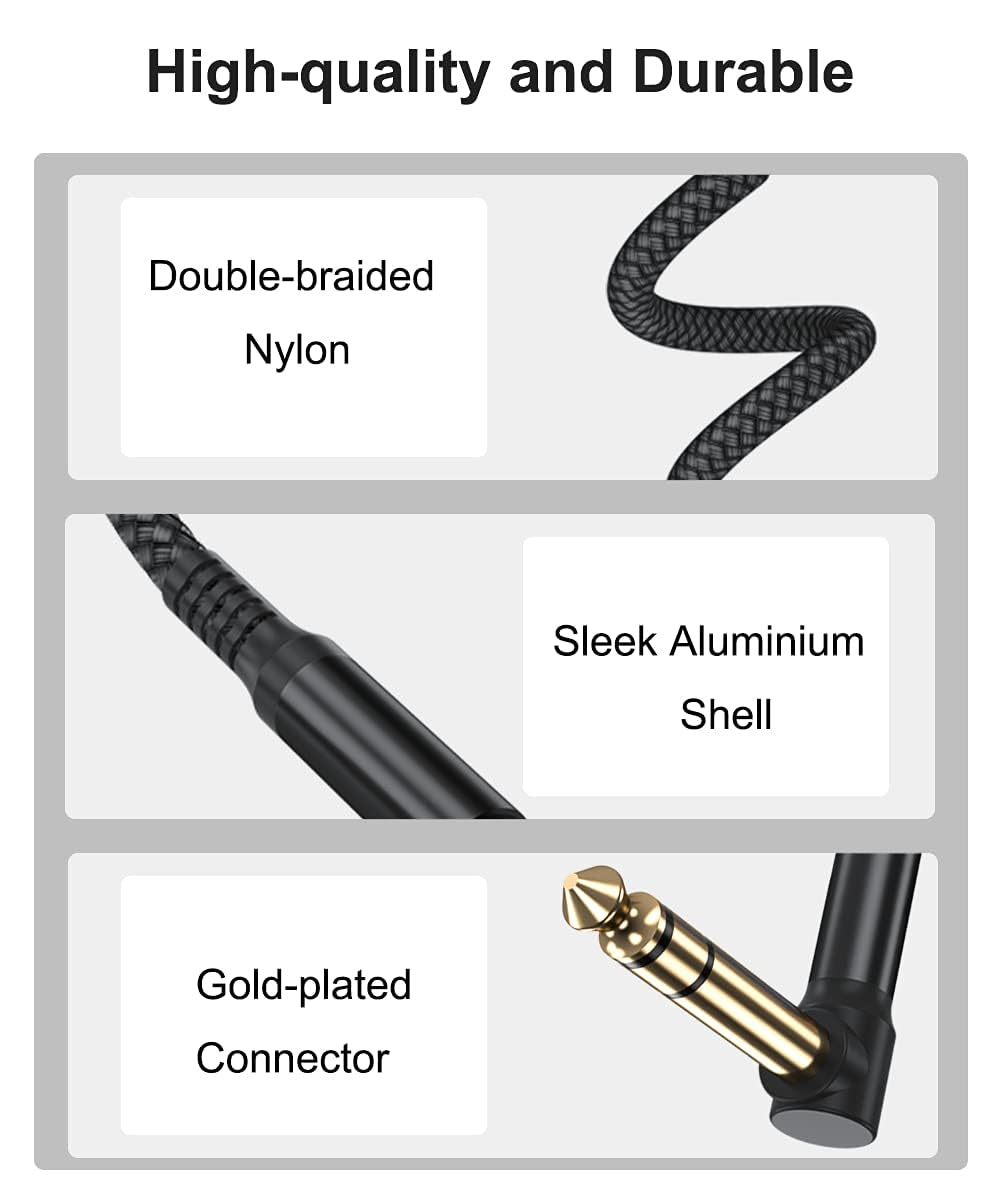 RUXELY 6.35Mm TRS Instrument Cable 1M 2-Pack,Right Angle 90 Degree 1/4 Inch Male Jack Stereo Audio Cord,6.35 Balanced Line Lead for Electric Guitar,Bass,Keyboard,Mixer,Amplifier/Amp,Speaker,Equalizer image number 4