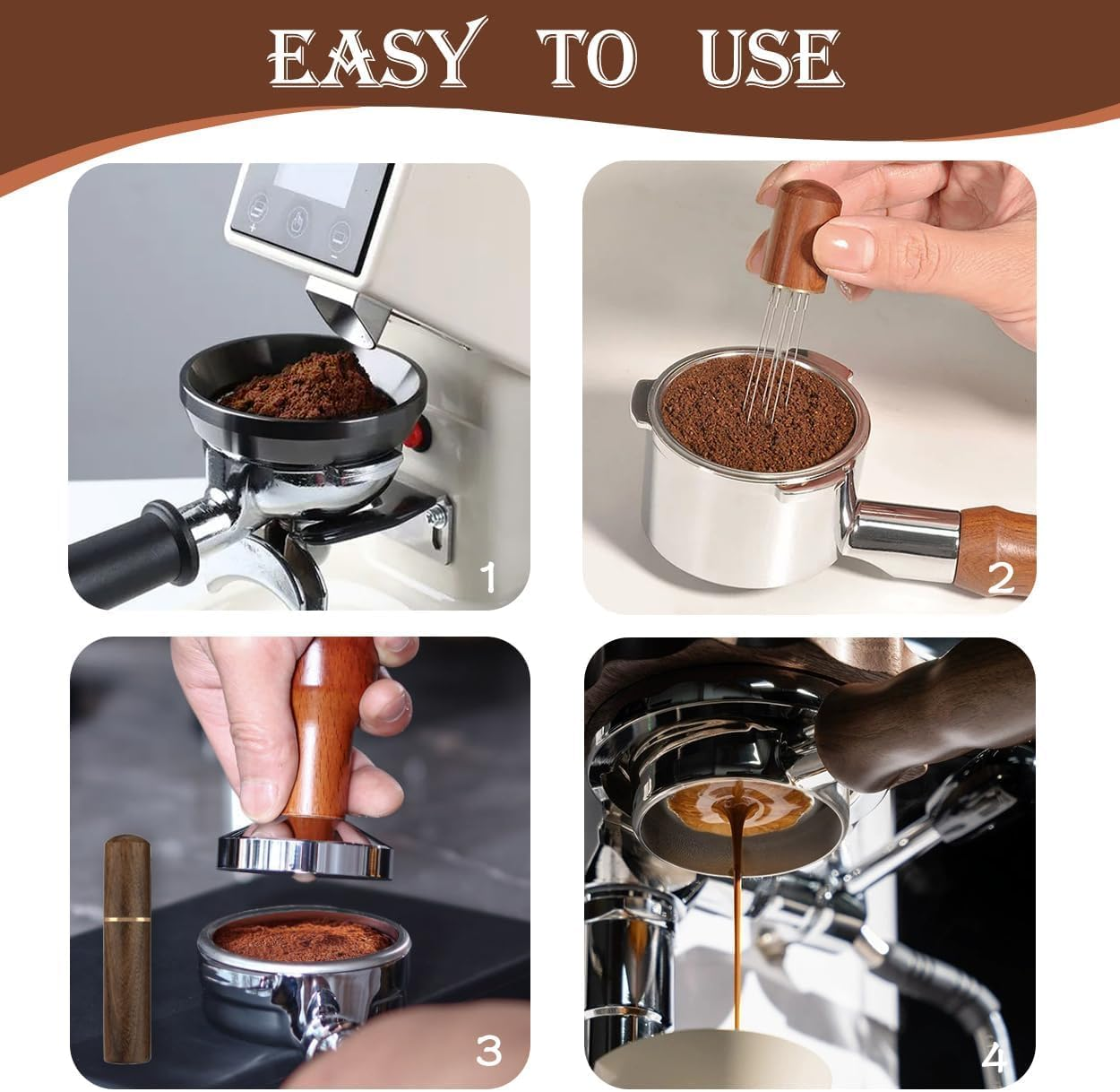 BEANPRECOY Espresso Coffee Stirrer 6 Needles 0.4Mm Coffee Grounds Needle Distribution Tool for Espresso Distribution Natural Wood Handle and Stand Professional Barista Hand Distribution Tool image number 5