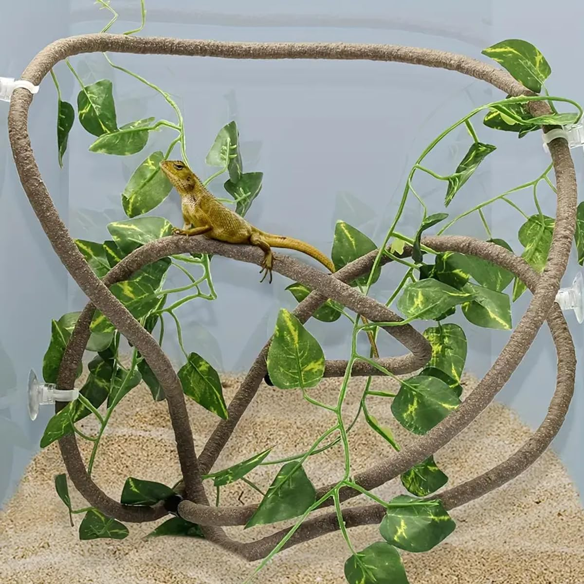 Artificial Tree Vine Lizard Chameleon Snake Climbing Vine with 2M Long Decorative Leaves, Rattan Climbing Plant for Pet Enclosure, Crawler Habitat Fake Vine with Suction Cups, Suitable for Reptile Ter image number 1