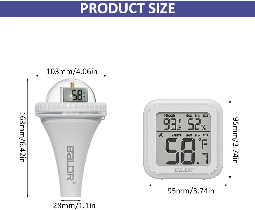 Pool Thermometer, Wireless Pool Thermometer Floating Easy Read, Pool Thermometer for Swimming Pool Hot Tubs Pond Test Kits & Thermometers Screen 360 Degree Visibility White Not Included image number 2