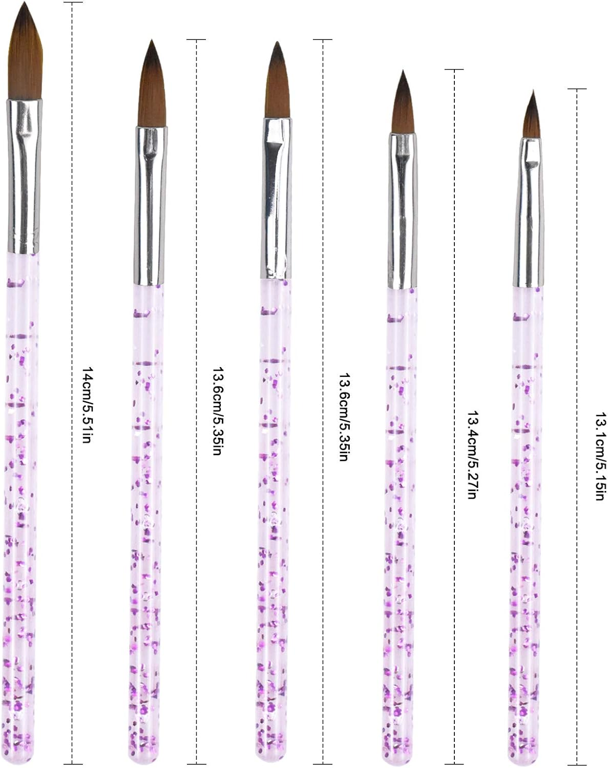 Avodova 5Pcs Nail Brush for Acrylic Powder, Nail Brush Pens with Glitter Handle, Nail Art Brushes Set Different Size, Nail Design Painting Brush Tools for UV Gel Nail, DIY Nail Art Decoration image number 2