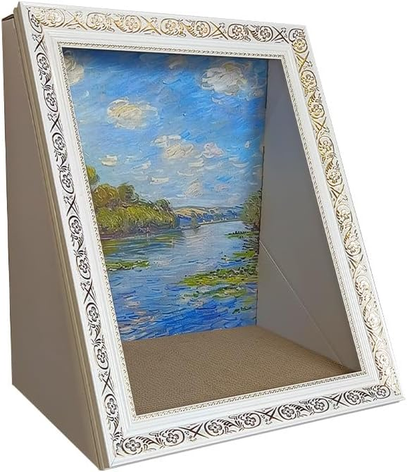 Cat Scratcher Bed, Durable Scratching Cardboard for Indoor Cat House, Artistic Oil Painting with Durable Scratcher Pad Surface for Cats, Cat Condo with Scratcher Pad, Scratch Furniture (Gold)