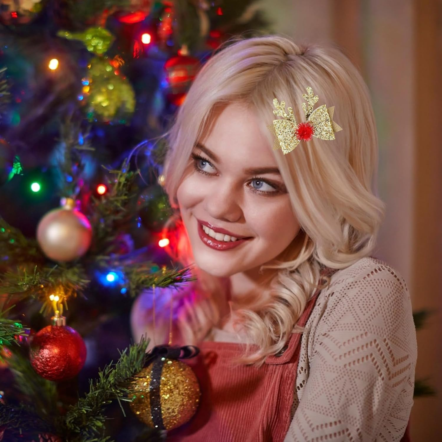 Pack of 4 Christmas Bow Hair Clips, Hair Clips, Hair Accessories, Christmas, Cute Reindeer Antlers Headband, Ears, Hair Accessory, Antlers Headpiece, Hair Pin for Women, Girls, Children image number 4