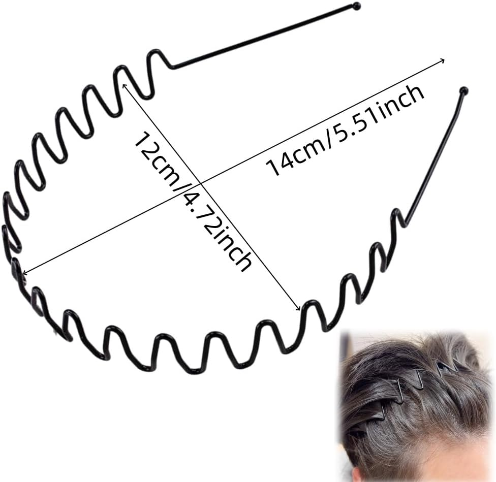 Aknebriax 10 Pieces Hair Band for Men Women'S Hair Hoop Clips, Unisex Black Wavy Headband for Hair Accessories Bands Simple Elastic Non Slip Headbands Headwear for Outdoor Sporters. image number 3