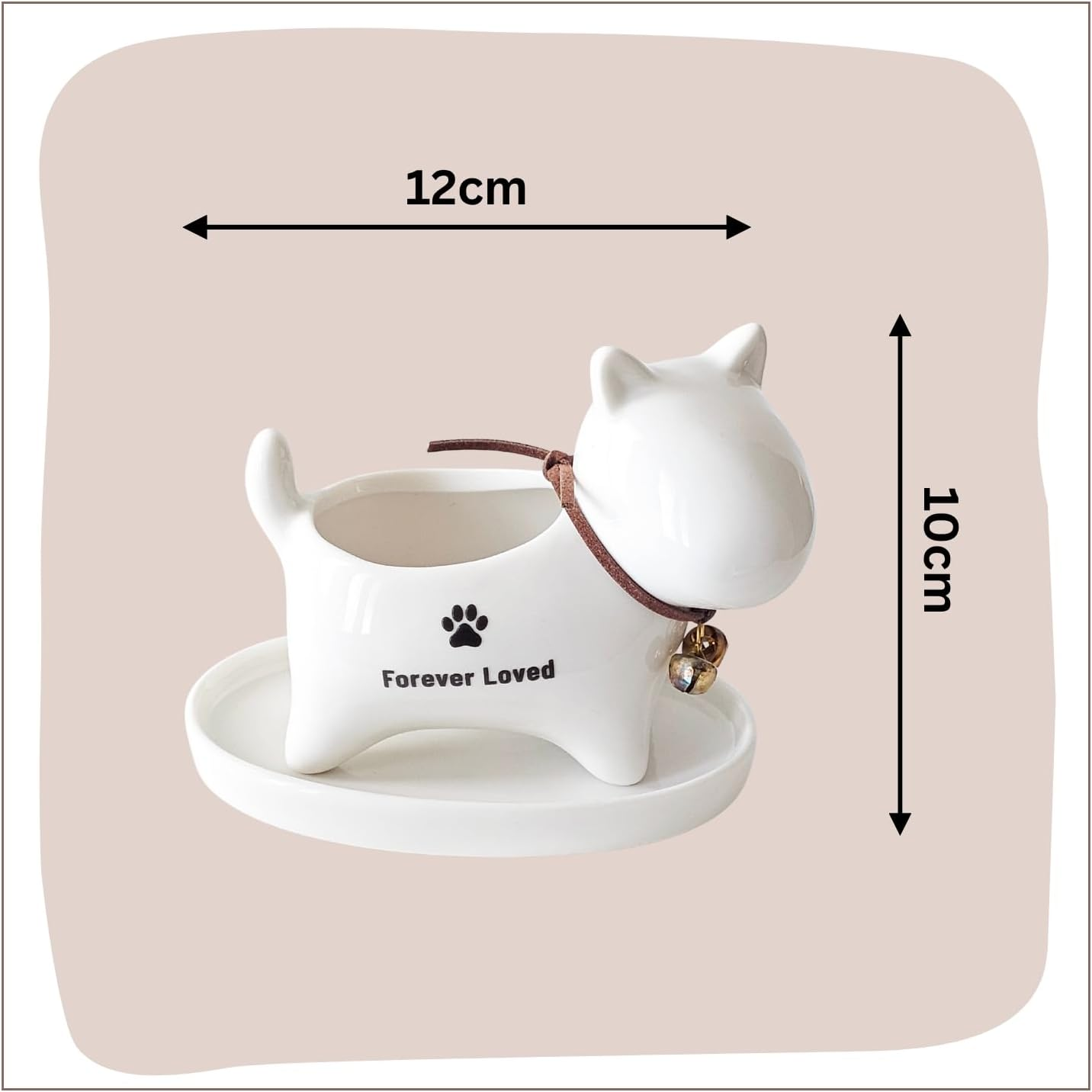 Ceramic Dog Memorial Planter Forever Loved Pot & Tray, Ideal for Succulents, Cacti, and Mini Plants image number 1