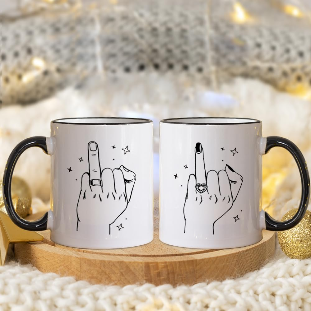 Fatbaby Wedding Gifts for Couples, Funny Ring Finger Coffee Mug Set, Engagement Gifts for Couple, Bride and Groom Just Married Mug, Mr and Mrs Newlyweds Bridal Shower Gift 11OZ image number 1