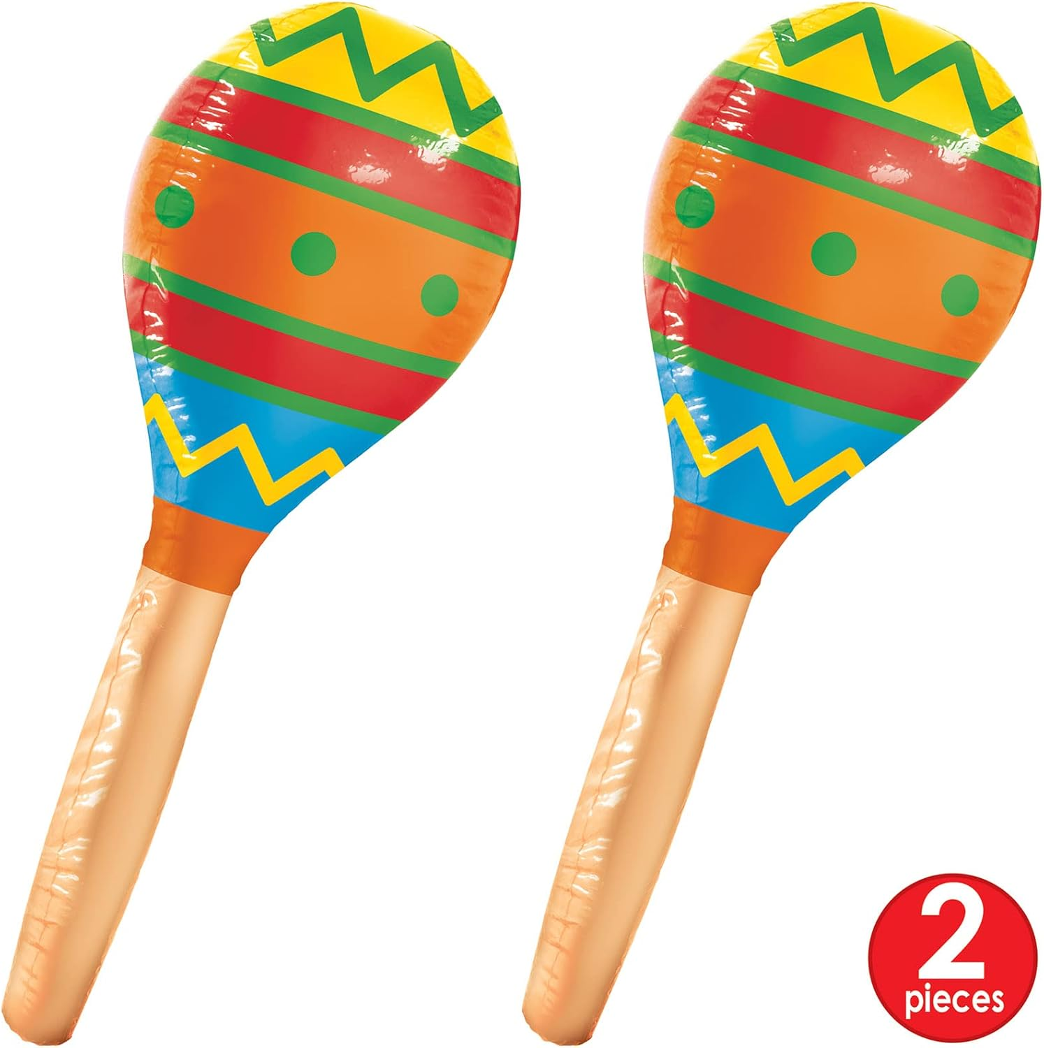 Beistle 2 Piece Inflatable Maracas for Fiesta Parties, Cinco De Mayo and Mexican Theme Decorations, 30", Multicolor image number 1