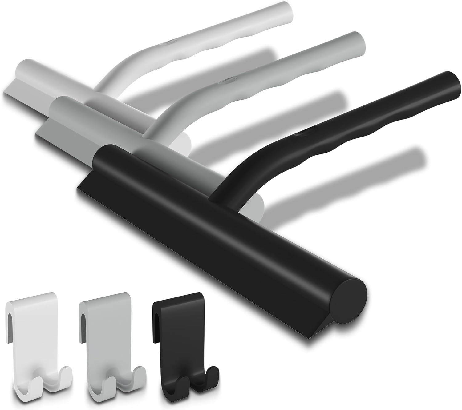 3 PCS Silicone Shower Squeegee with Hanger Window Squeege Glass Cleaner.Widow Wiper for Bathroom Kitchen Car Door Cleaning Tool Accessories(White Gray Black) image number 2