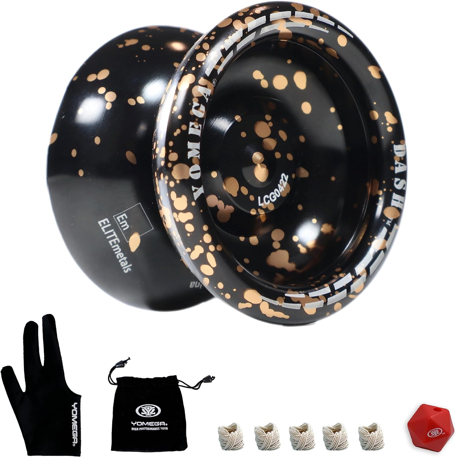 Yomega Dash Yoyo - Pro Aluminum Metal Unresponsive Yoyo with C Size Ball Bearing for Advanced Yo Yo Tricks + Extra 5 Strings + Glove + Bag + Die & 3 Month Warranty (Black Silver)