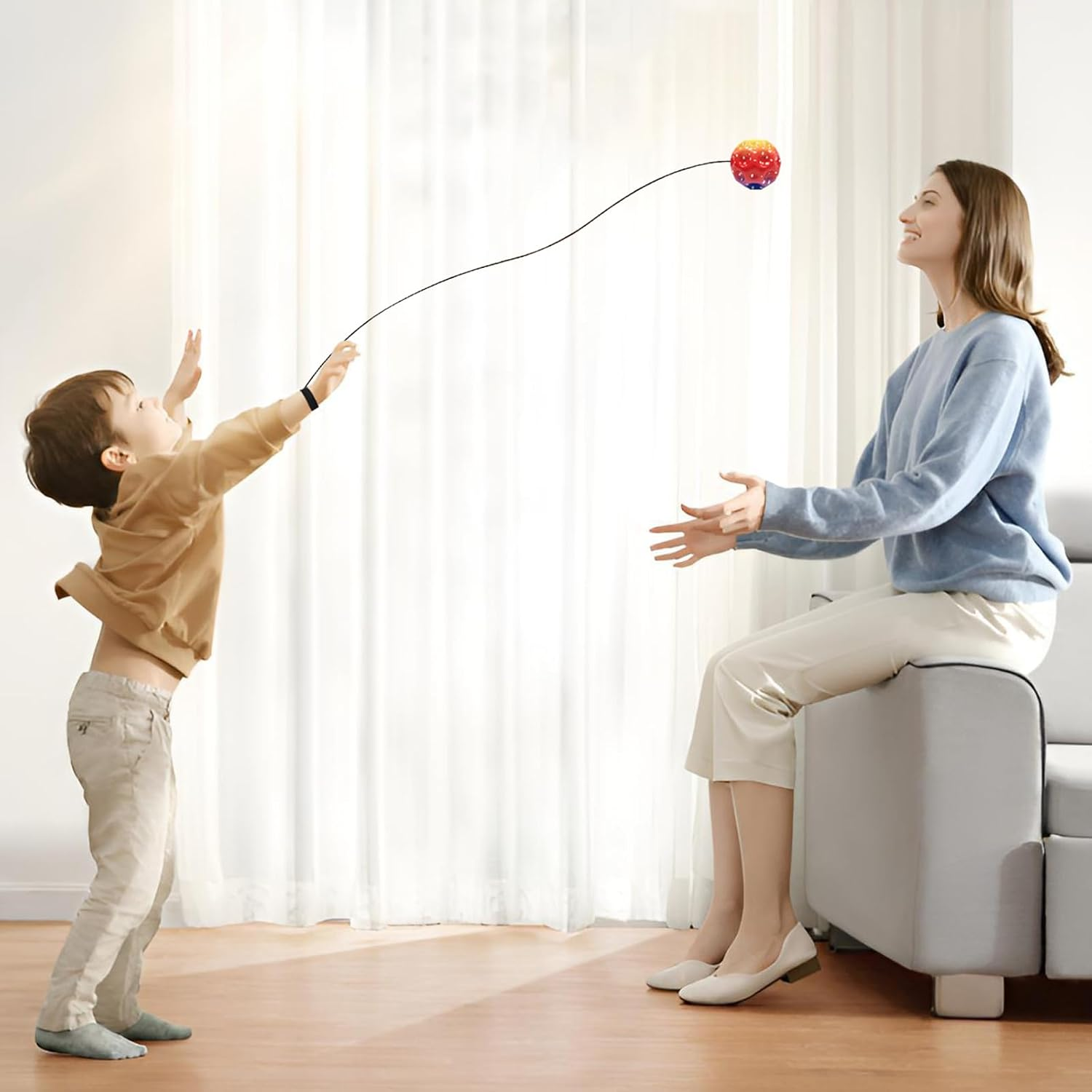 ZCOINS 4 Pcs 2.5'' Rubber Wrist Return Bounceback Ball for Kids, Wrist Rebound Bouncy Hand Ball with Wristband & Elastic String for Outdoor Game Sport Training image number 1