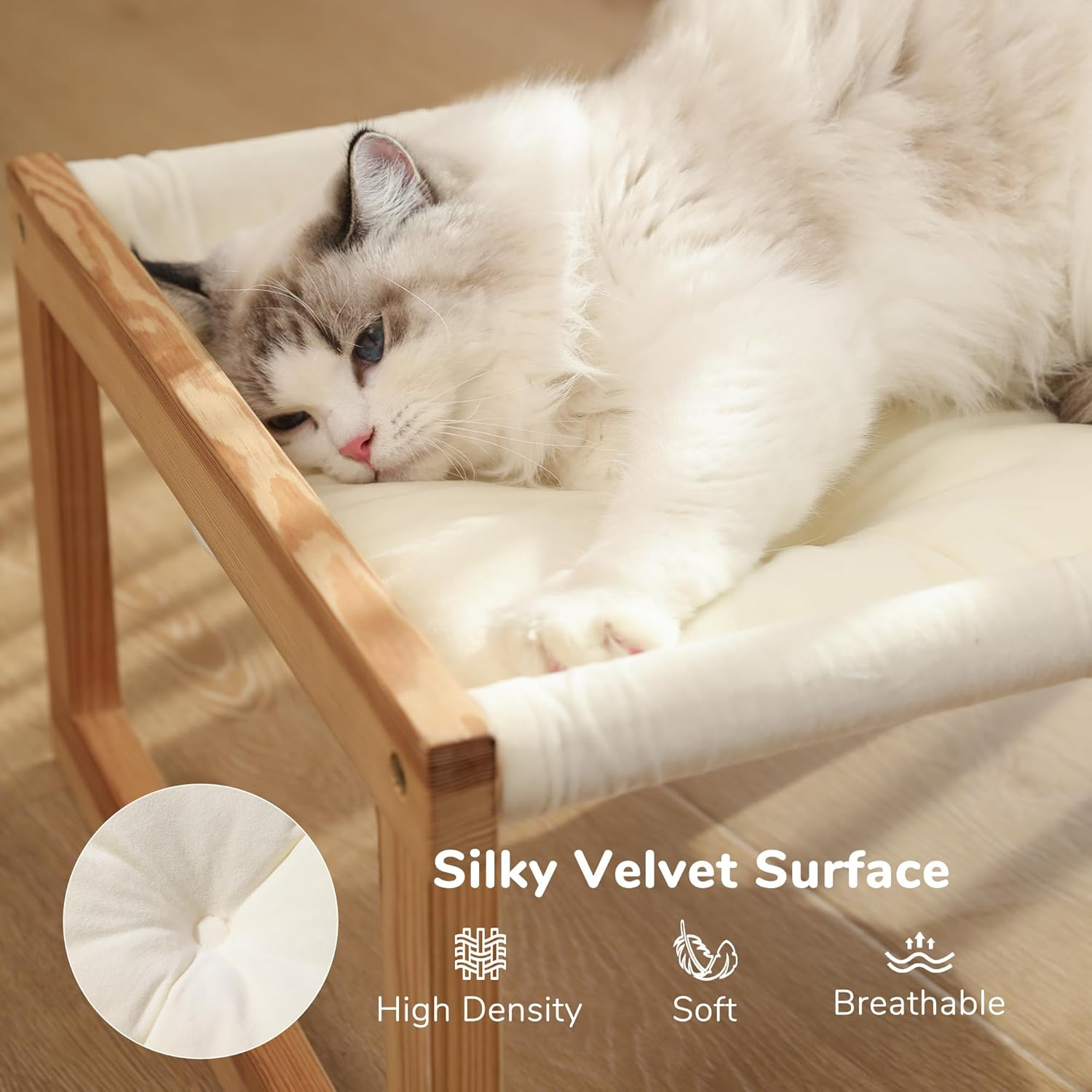 FUKUMARU Cat Bed, Plush Velvet Cat Beds for Indoor Cats, Wooden Cat Hammock, 20 X 16 Inch Cat Couch, Suitable for Cats, Puppy, Bunny, Rabbit, Kitten & Small Animal (CH02) image number 2