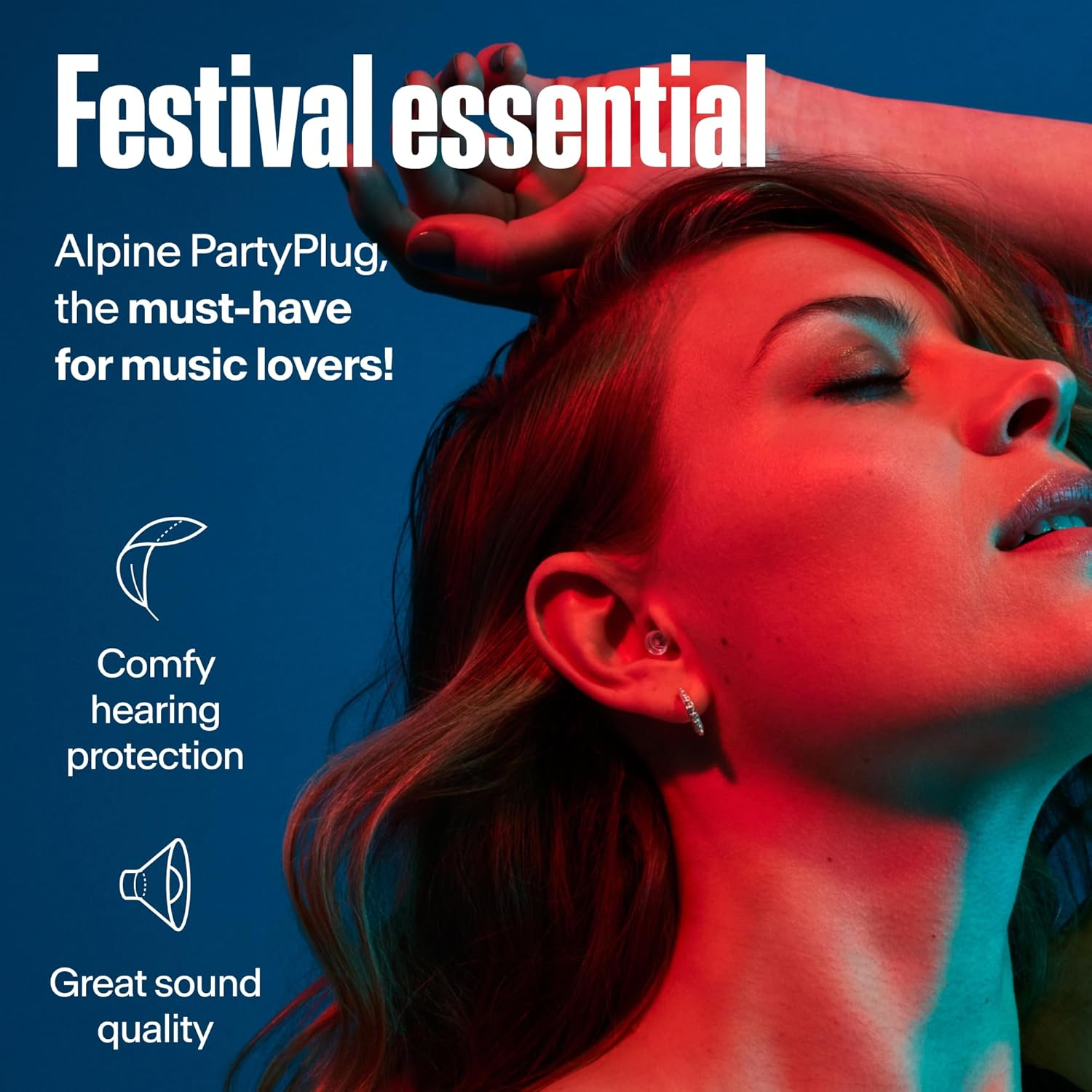 Alpine Partyplug Concert Ear Plugs 19Db - Essential Hearing Protection for Festival, Reusable Plugs for Music & Disco, High Quality Audio, 3 Sizes (S/M/L), Transparent