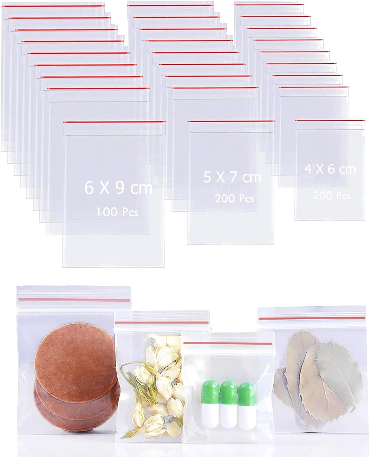 500 Pack Mini Ziplock Bags, 3 Different Size Small Poly Zipper Bags,Clear Reusable Ziplock Bags Storage for Bead,Jewelry,Candy (4X6Cm +5X7Cm+6X9Cm) image number 1