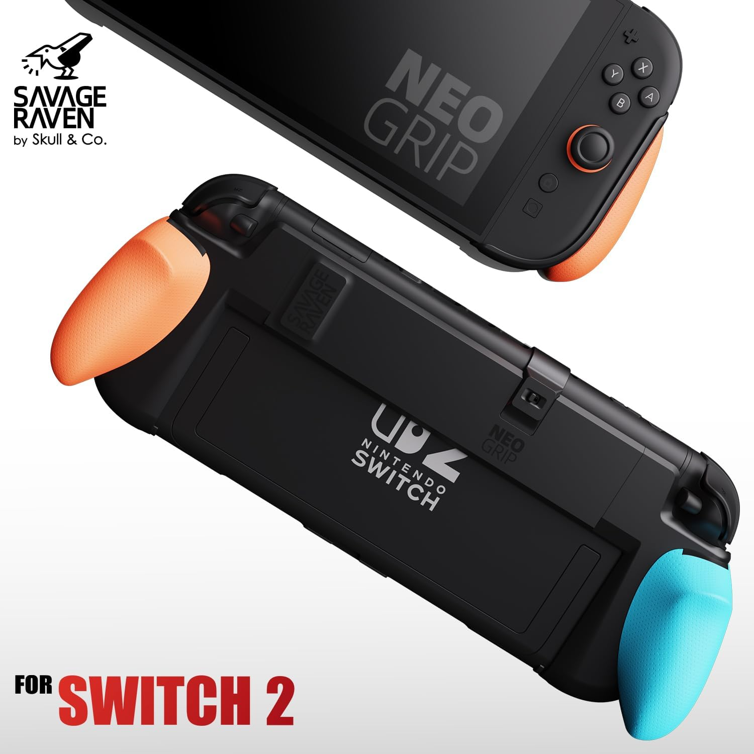 Savage Raven by Skull & Co. Neogrip Bundle for Nintendo Switch 2: an Ergonomic Grip Hard Shell Handheld Case with Replaceable Grips [To Fit All Hands Sizes] [With Carrying Case] - Neon Blue + Neon Red image number 6