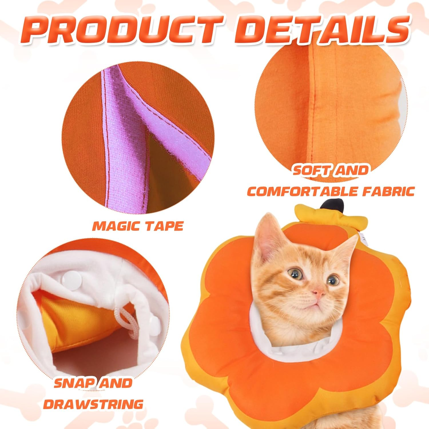 Cat Recovery Set: Fruit-Shaped E-Collar & Neutering Suit,Adjustable Cat Recovery Collars and Cat Surgery Recovery Suit,Soft Polyester for Post-Surgery Comfort,For Cats after Surgery (Orange, M) image number 4