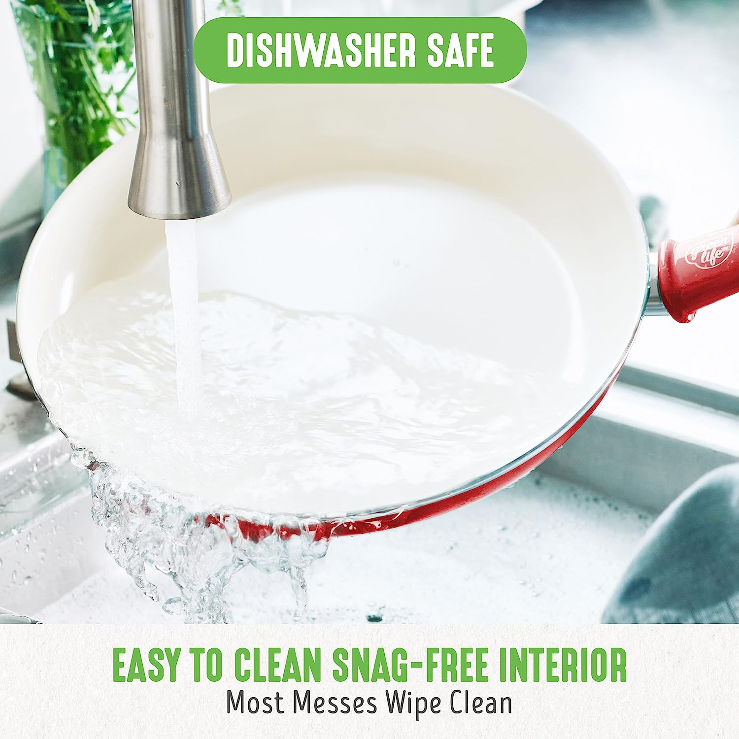 Greenlife Soft Grip Healthy Ceramic Nonstick, 16 Pc Cookware Pots and Pans Set, Pfas-Free, Dishwasher Safe, Red - Black image number 6