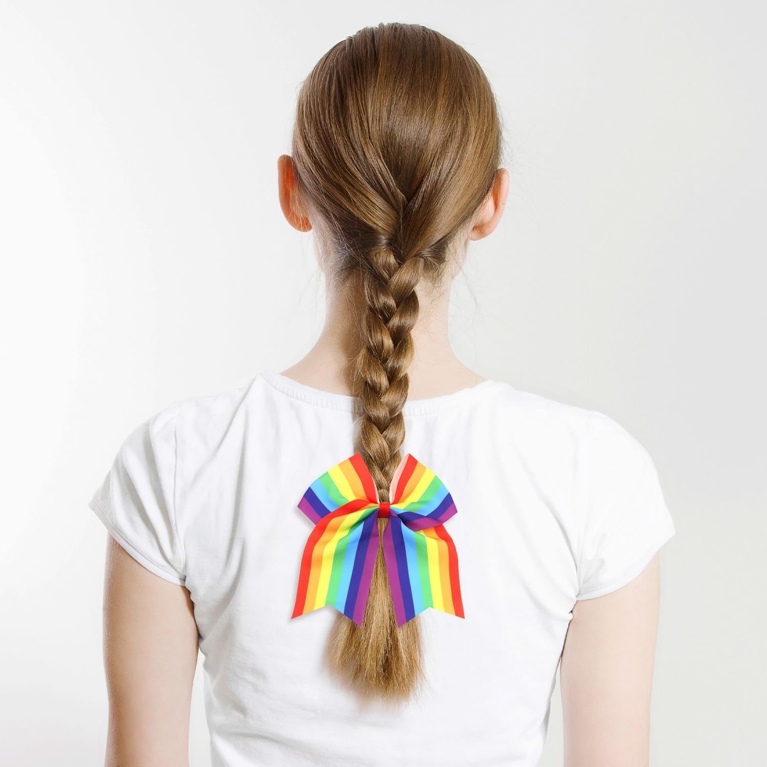 2 Pcs Rainbow Bow Hair Ties, Rainbow Butterfly Hair Accessories Soft Ropes Bow Ties Elastic Hairs Band for Women image number 2