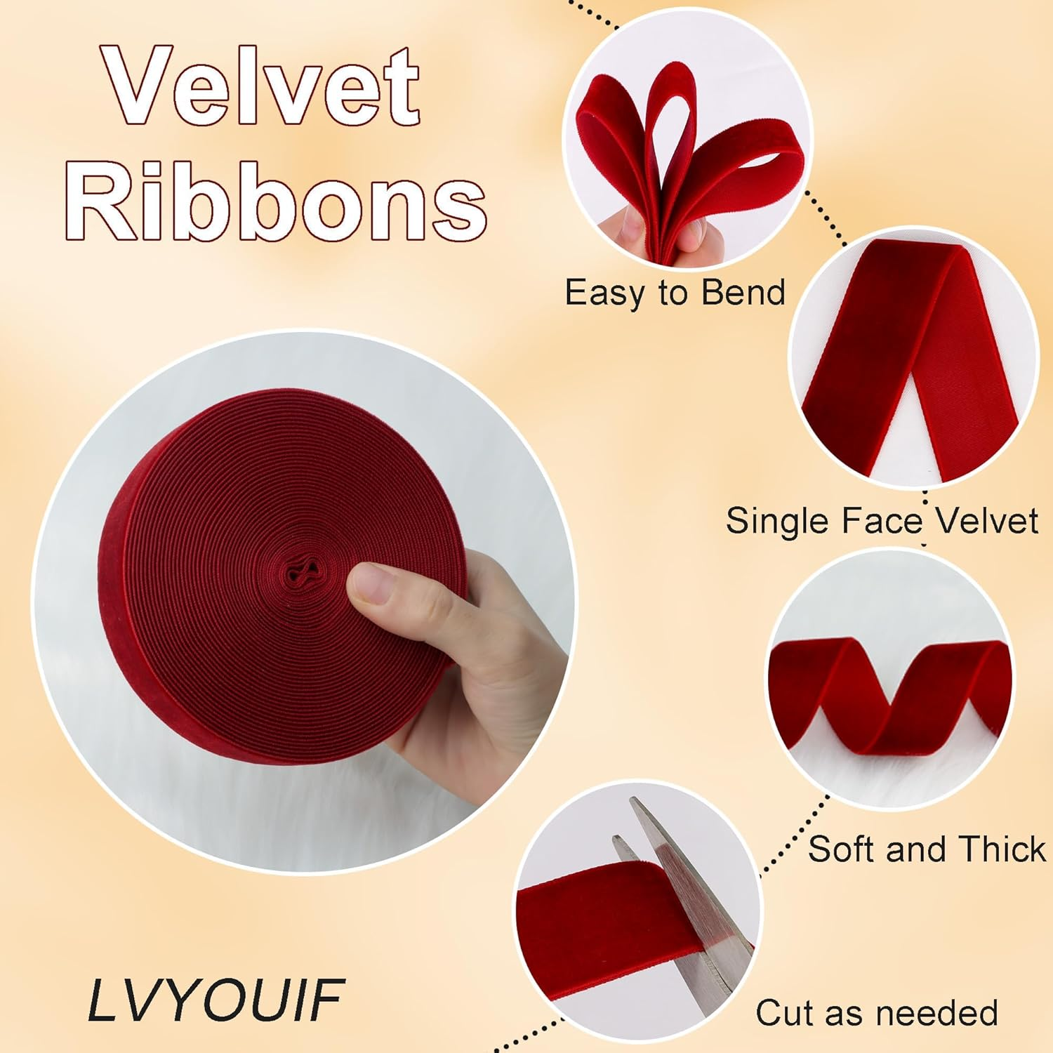 Velvet Ribbon Wine 1 Inch (25Mm) 10 Yards Manjonzic Single-Sided Velvet Ribbon Trim Perfect for Christmas Trees Gift Wrapping Bouquets Wedding Decor image number 5