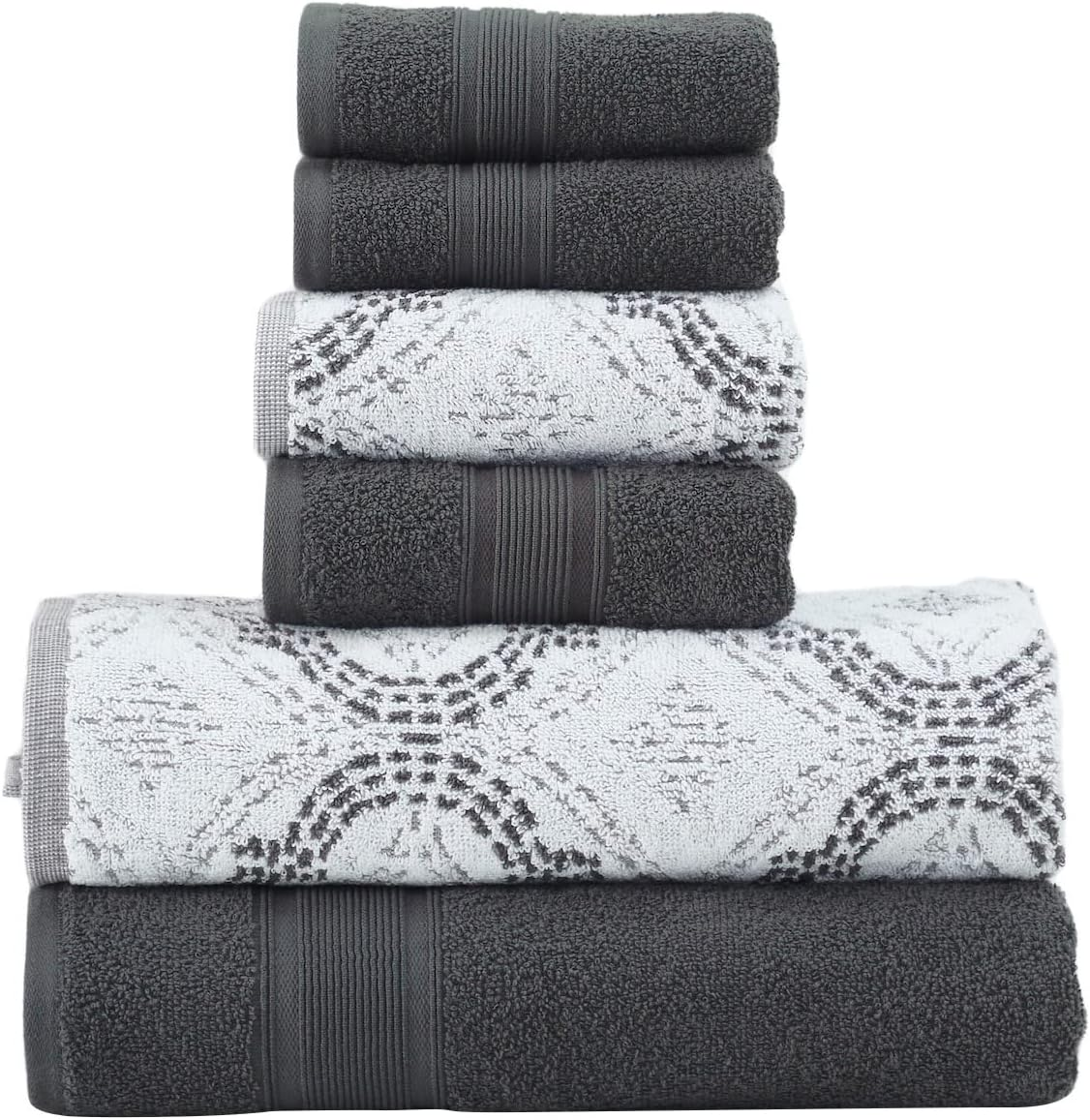 Modern Threads Capri 6-Piece Reversible Yarn Dyed Jacquard Towel Set - Bath Towels, Hand Towels, & Washcloths - Super Absorbent & Quick Dry - 100% Combed Cotton, Khaki