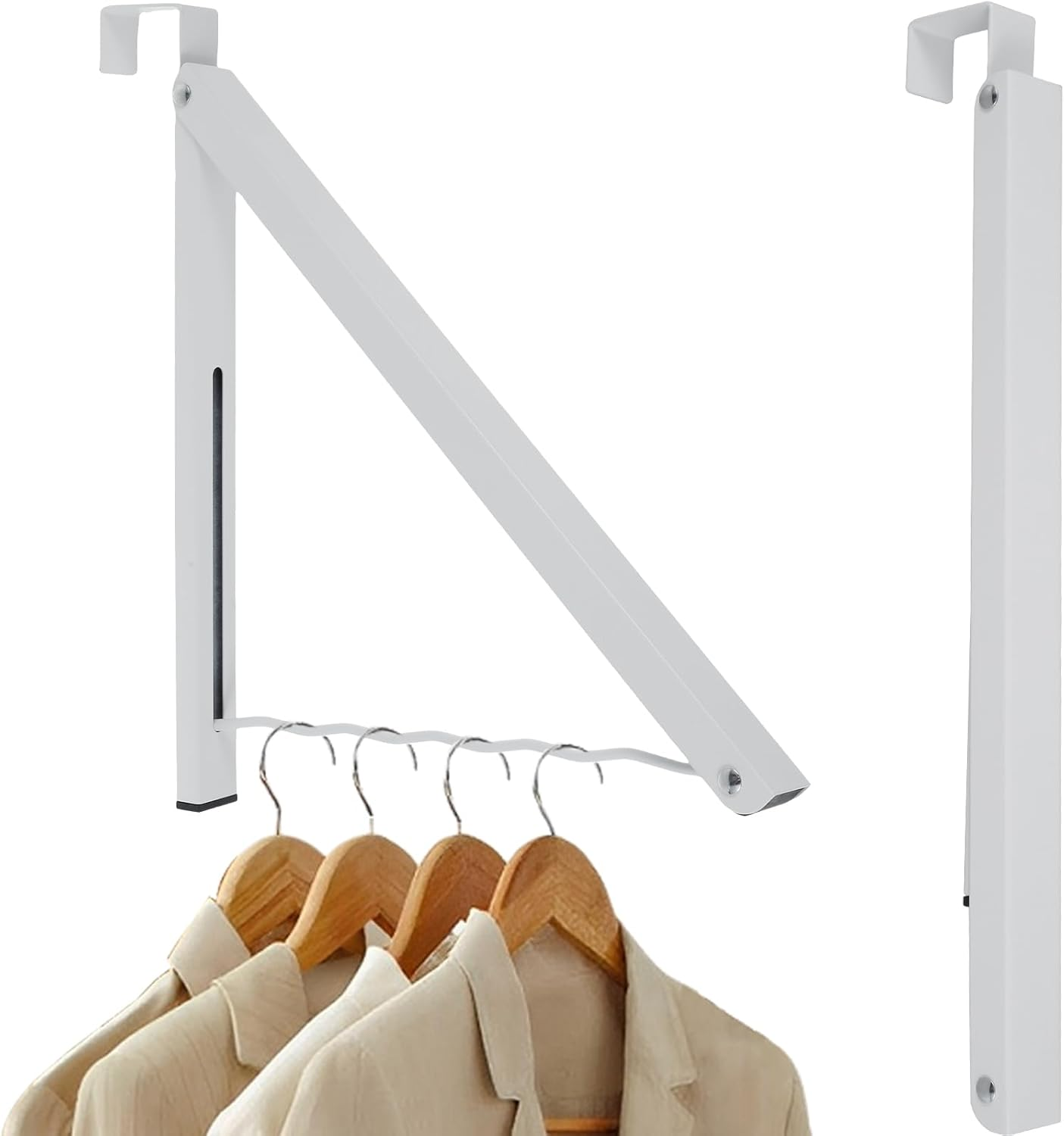 2Pcs over the Door Hanger Metal Foldable Hanging Rack 20Lbs Weight Capacity Collapsible Clothes Drying Single Rod Laundry Hanger Hook Closet Hanger Organizer for Bedroom Bathroom (White)