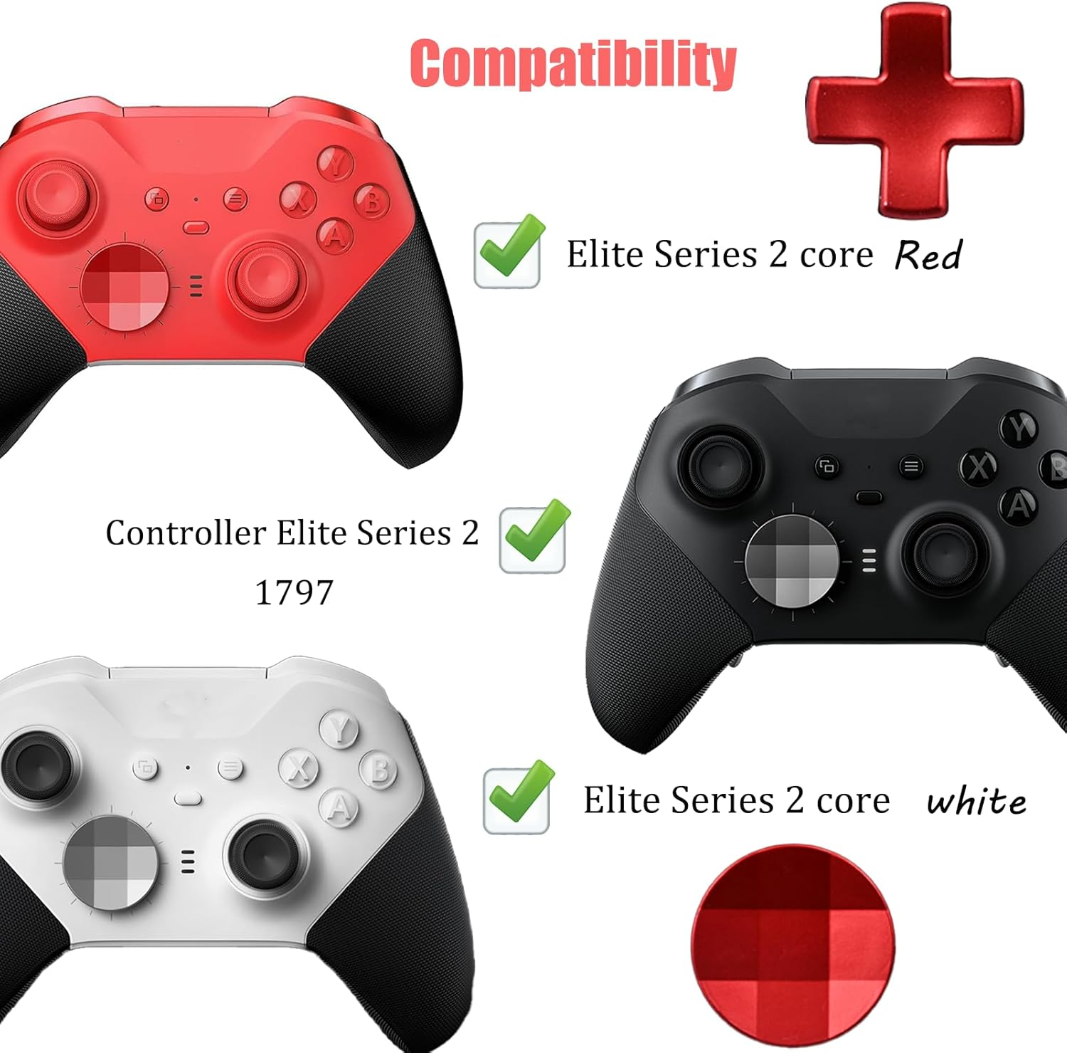 2 in 1 Metal D-Pads Set for Xbox Elite Series 2 Controller, Replacement Parts Directional Pad Button Kits for Xbox Controller Series 2 Core/Elite Series 2 Controller(Red)