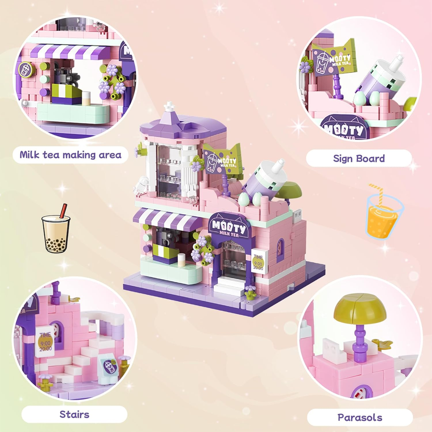 Geniteen Building Blocks Set, Flower Series Concept Store Building Set Model Kit and Gift for Kids and Adults，Gift for Birthday, Christmas and New Years (Milk Tea Shop) image number 3