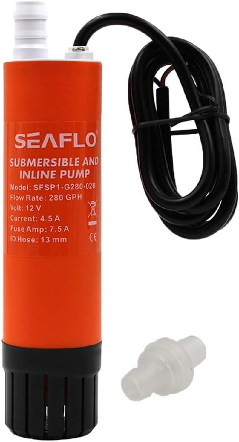 Submersible/Inline Water/Transfer Pump - 12V, 280 GPH for RV