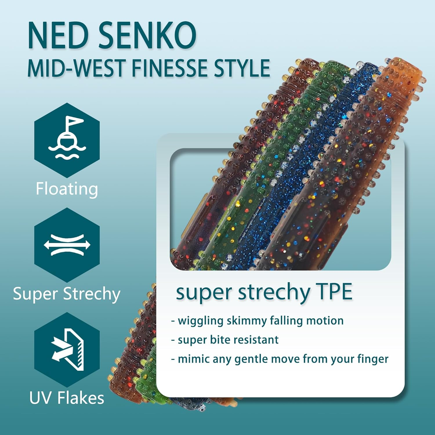 Keencatch Senko Worms for Bass Fishing, Wacky Worms, Reaction Lure, Soft Plastic Bait for Ned Rig, Fishing Lure Kit for Freshwater Bass image number 6