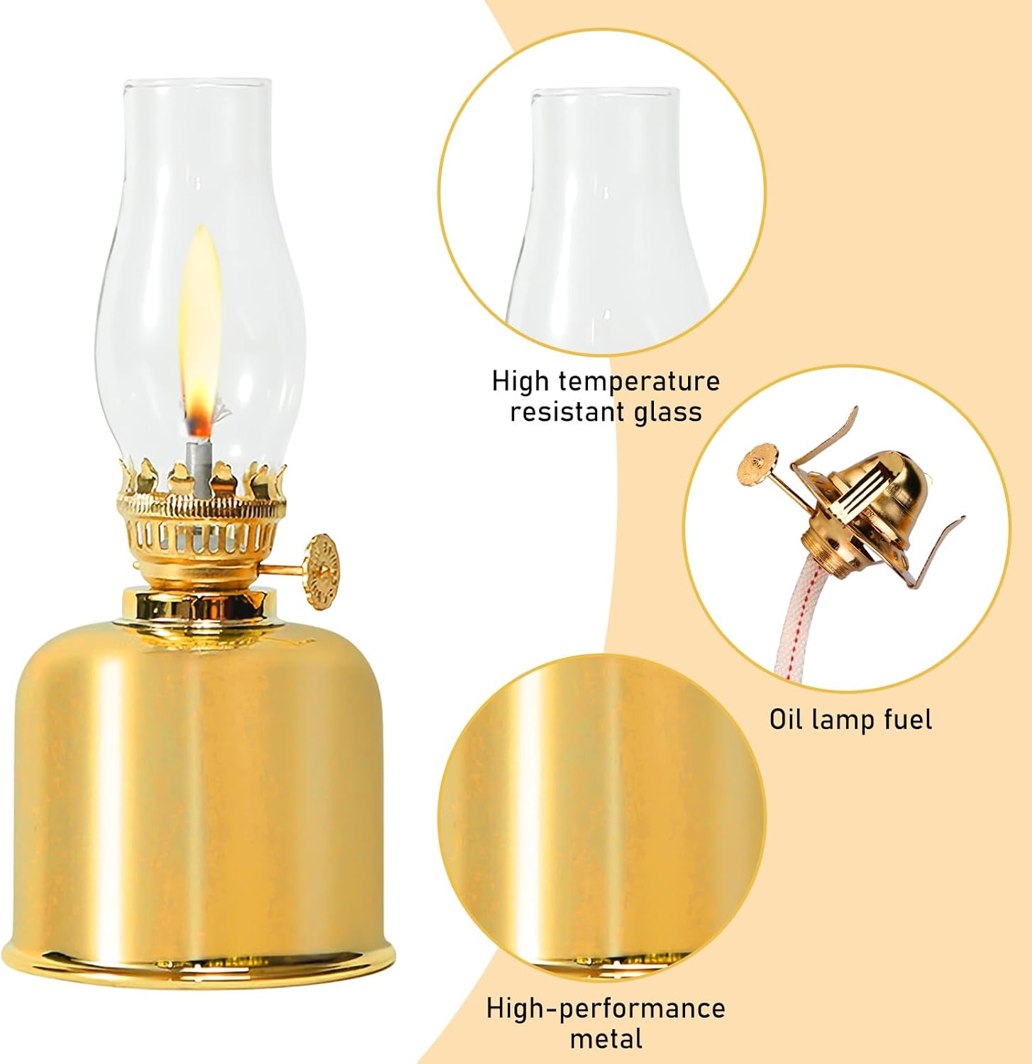 Petroleum Lamp for Indoor Use, Oil Lamp Lantern Metal, Oil Lamps Made of Glass Retro Nostalgia Transparent Adjustable Brightness Windproof Decorative Oil Lamp for Living Room Dining Room image number 1