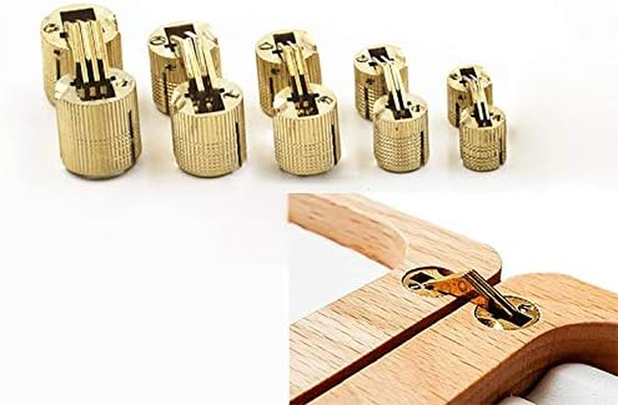 Tophomer 4 Pcs Hidden Copper Barrel Hinges, Classic Style, Unfinished Finish, Recessed Mount, 180 Degree Rotation, 6 Sizes to Choose